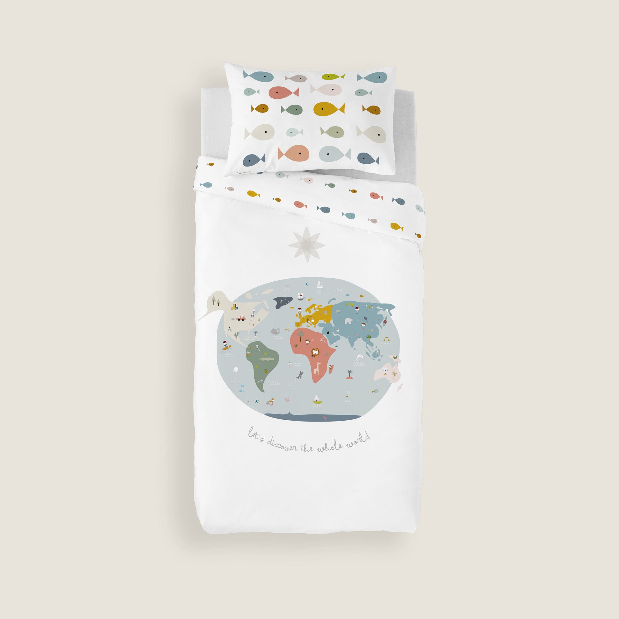 FUNDA NÓRDICA REVERSIBLE CUNA BEBÉ MAPAMUNDI 100% ALGODÓN