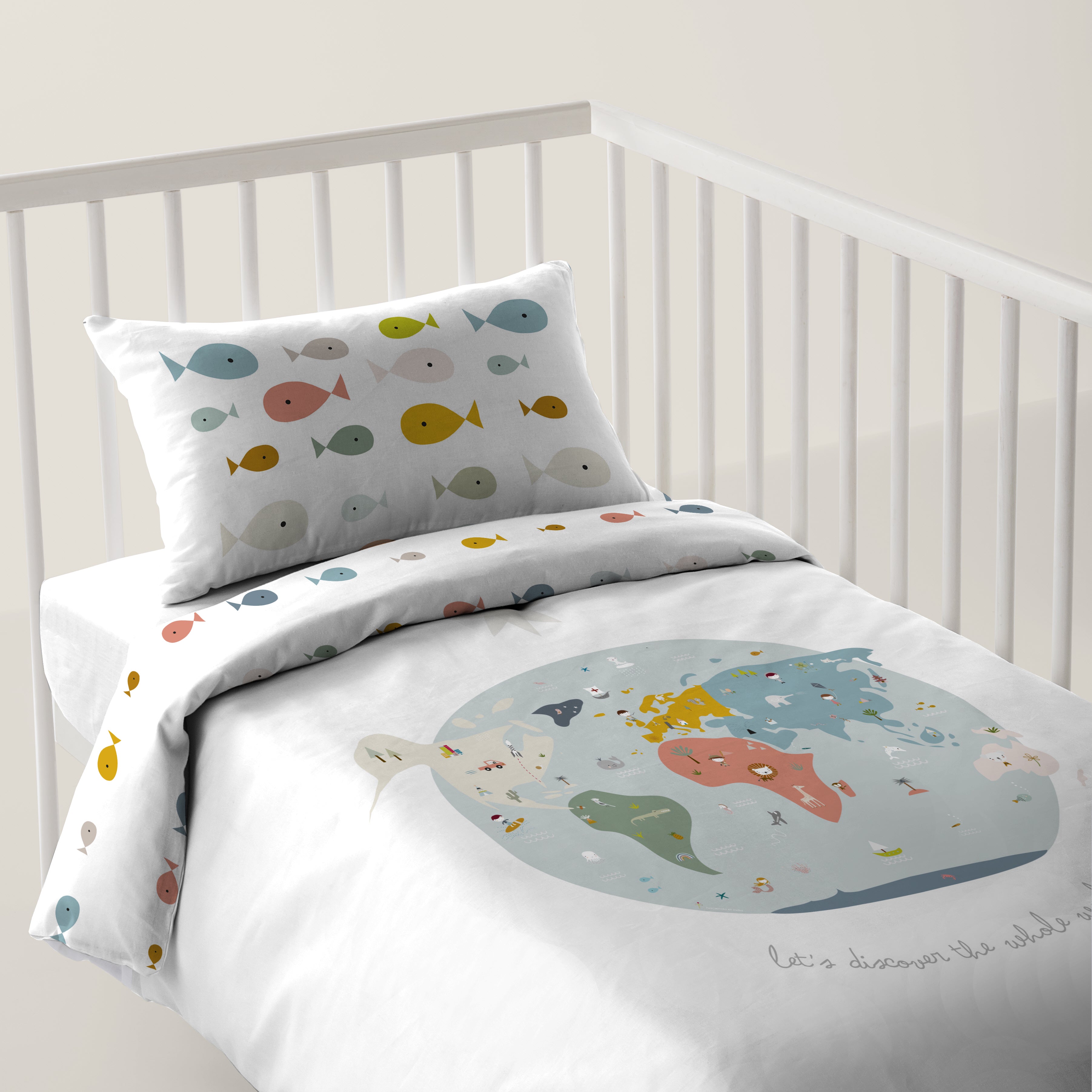 FUNDA NÓRDICA REVERSIBLE CUNA BEBÉ MAPAMUNDI 100% ALGODÓN