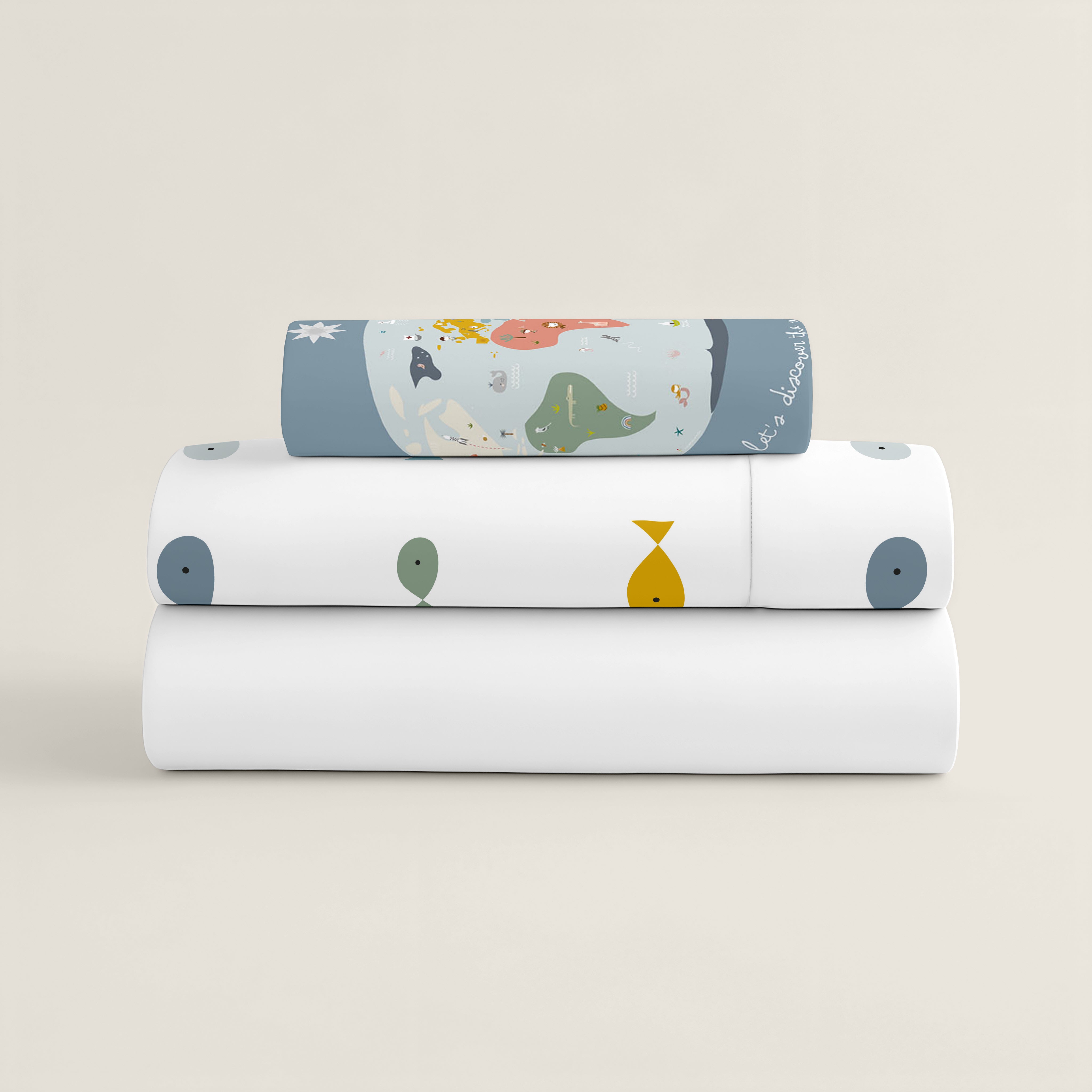 JUEGO DE SÁBANAS CUNA BEBÉ MAPAMUNDI COORD 100% ALGODÓN