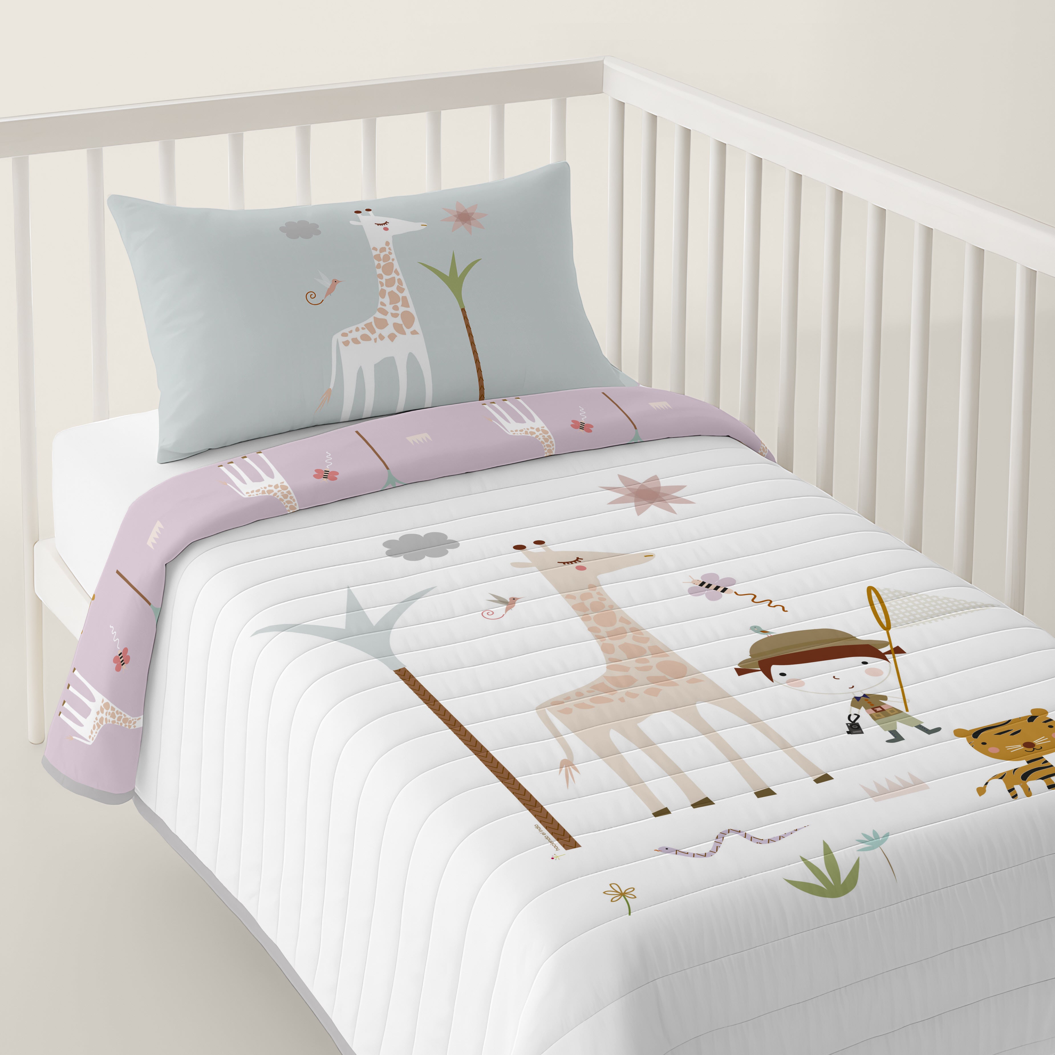 COLCHA BOUTI REVERSIBLE ESTAMPADA BEBÉ CUNA EXPLORADORA 100% ALGODÓN