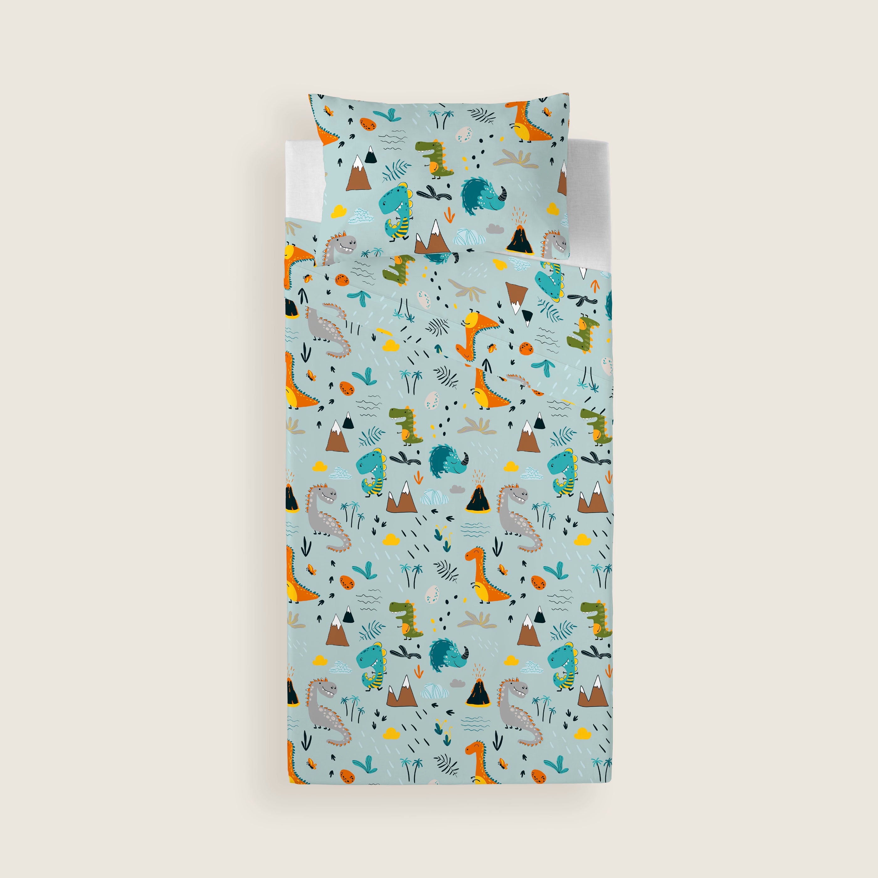 JUEGO SÁBANAS ESTAMPADAS INFANTIL SAURUS 100% ALGODÓN