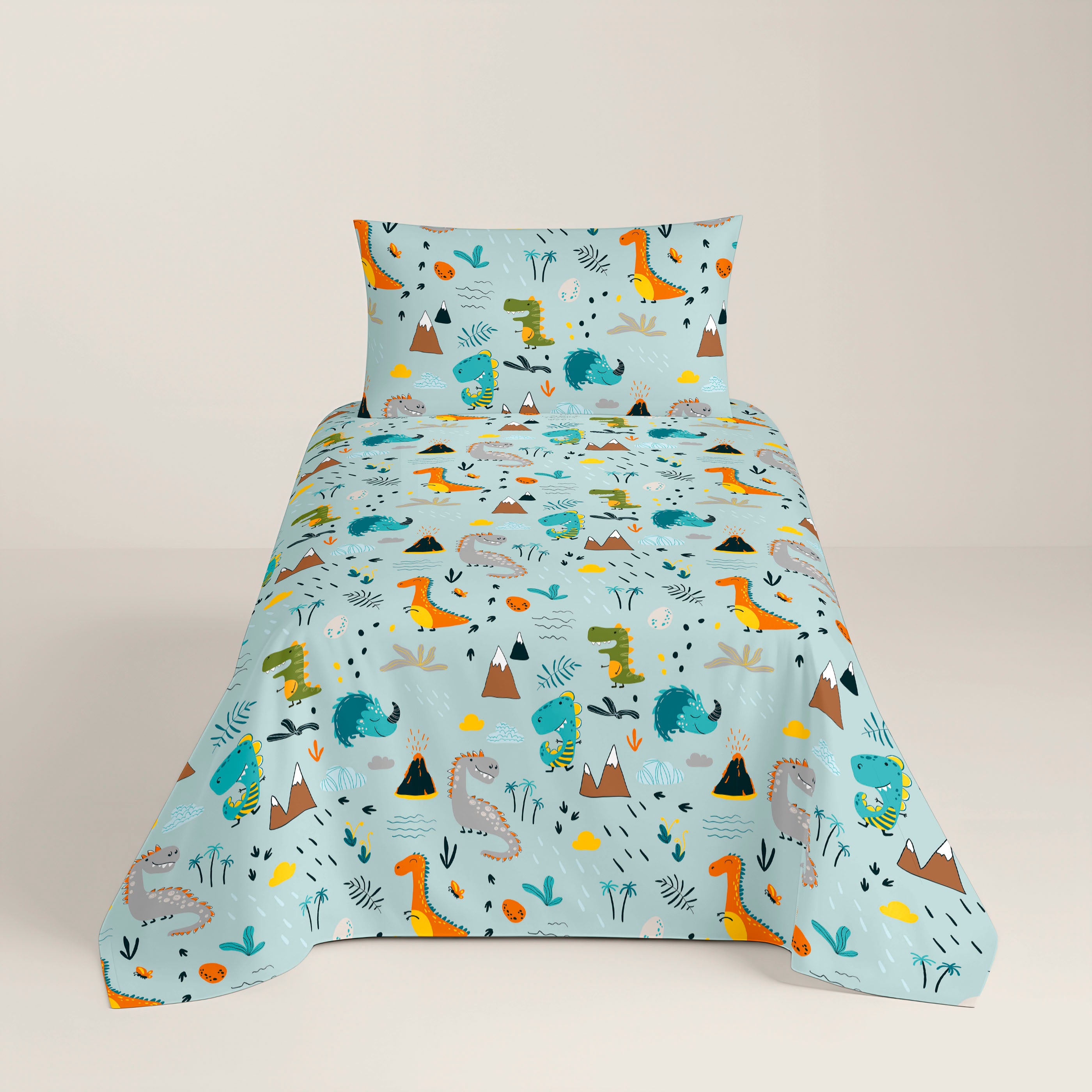 JUEGO SÁBANAS ESTAMPADAS INFANTIL SAURUS 100% ALGODÓN