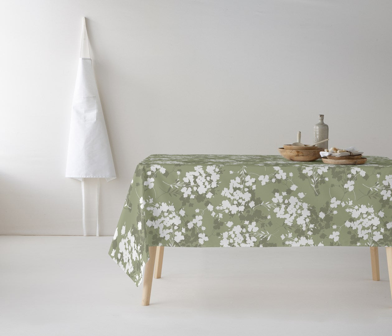 MANTEL ESTAMPADO ANTIMANCHAS LIGHT LEAVES OLIVE