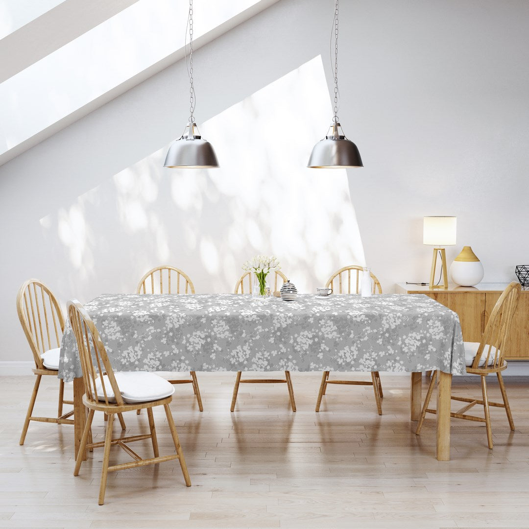 MANTEL ESTAMPADO ANTIMANCHAS SOFT LEAVES GRIS