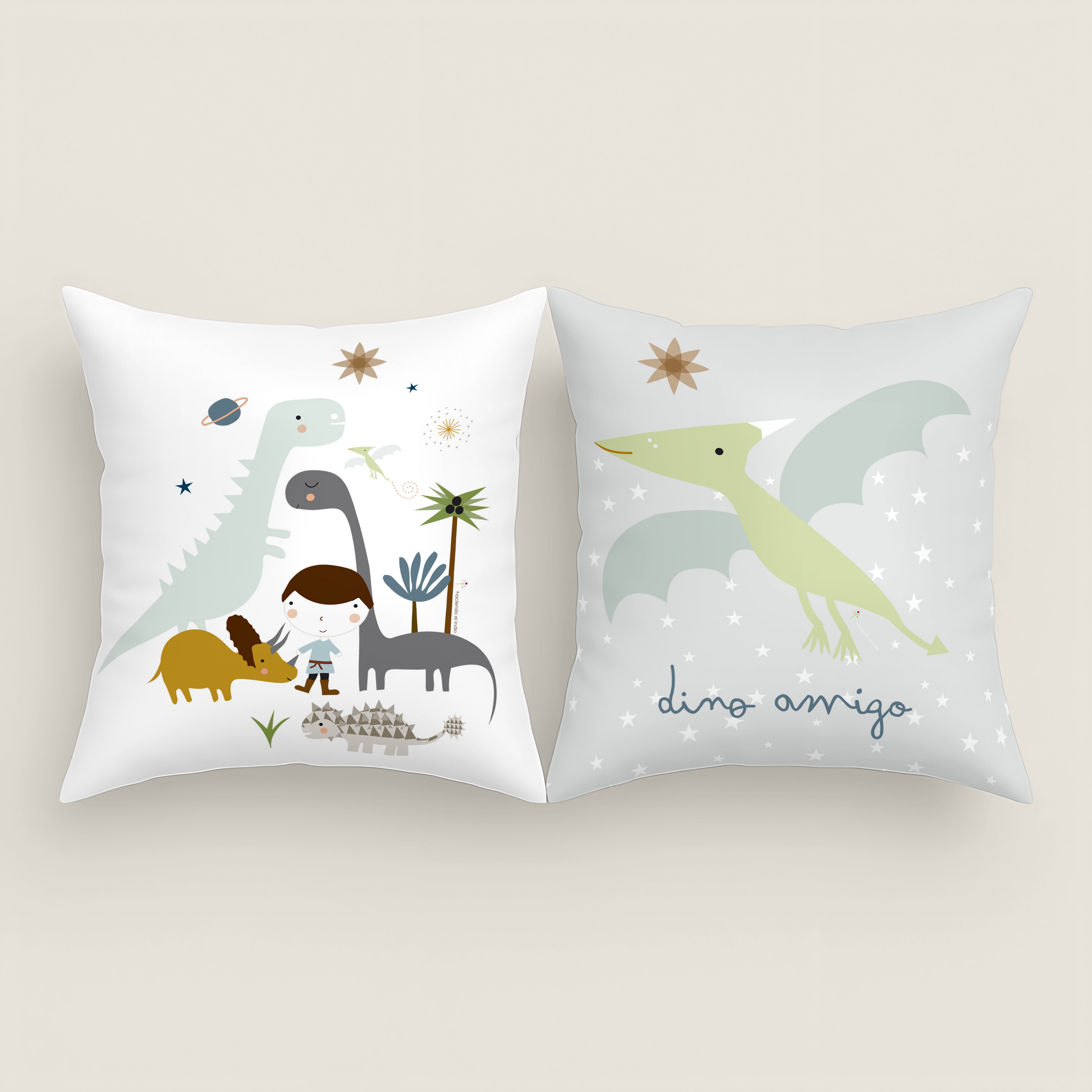 FUNDA DE COJÍN INFANTIL ESTAMPADO DINOS 100% ALGODÓN
