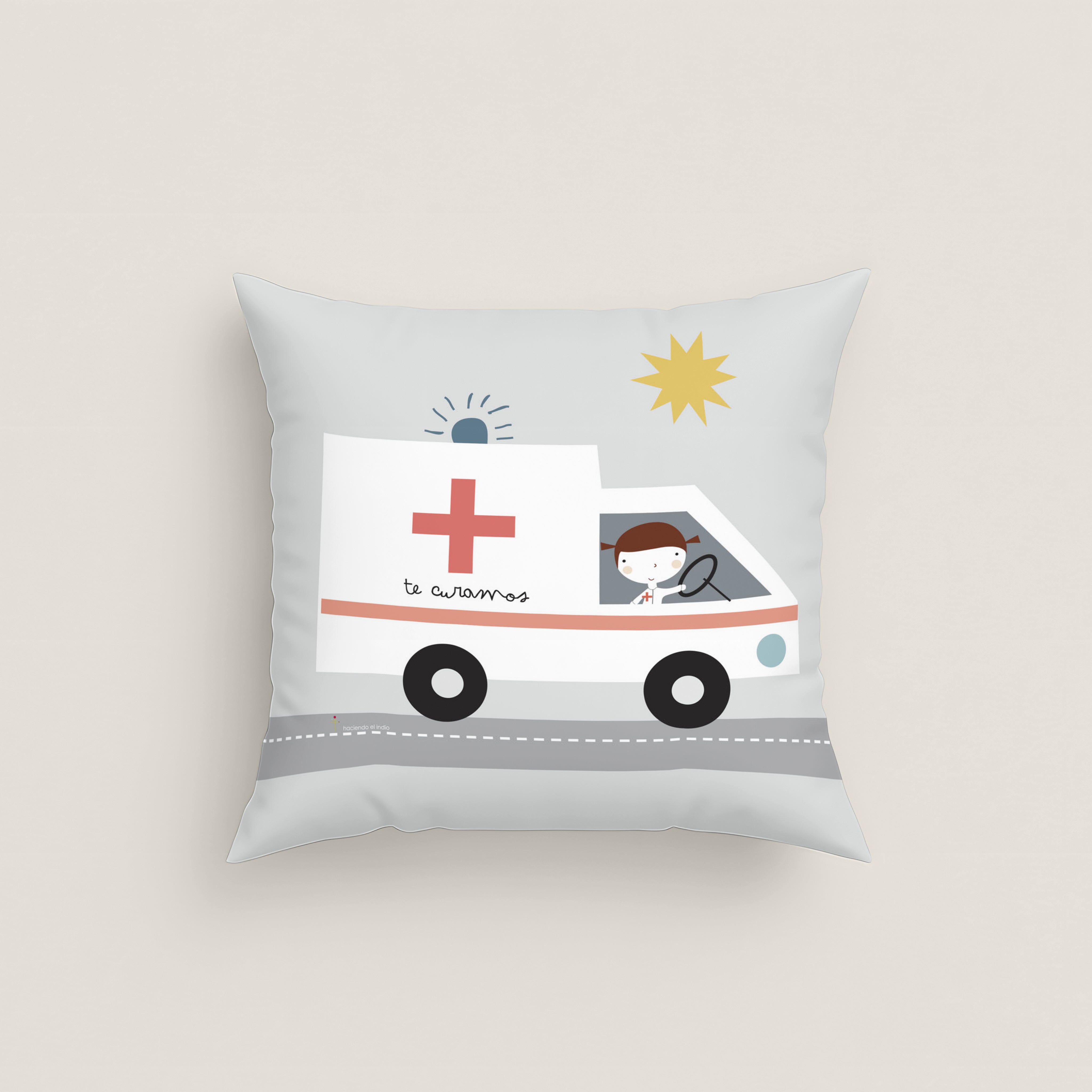 FUNDA DE COJÍN INFANTIL ESTAMPADO TRANSPORTES 100% ALGODÓN