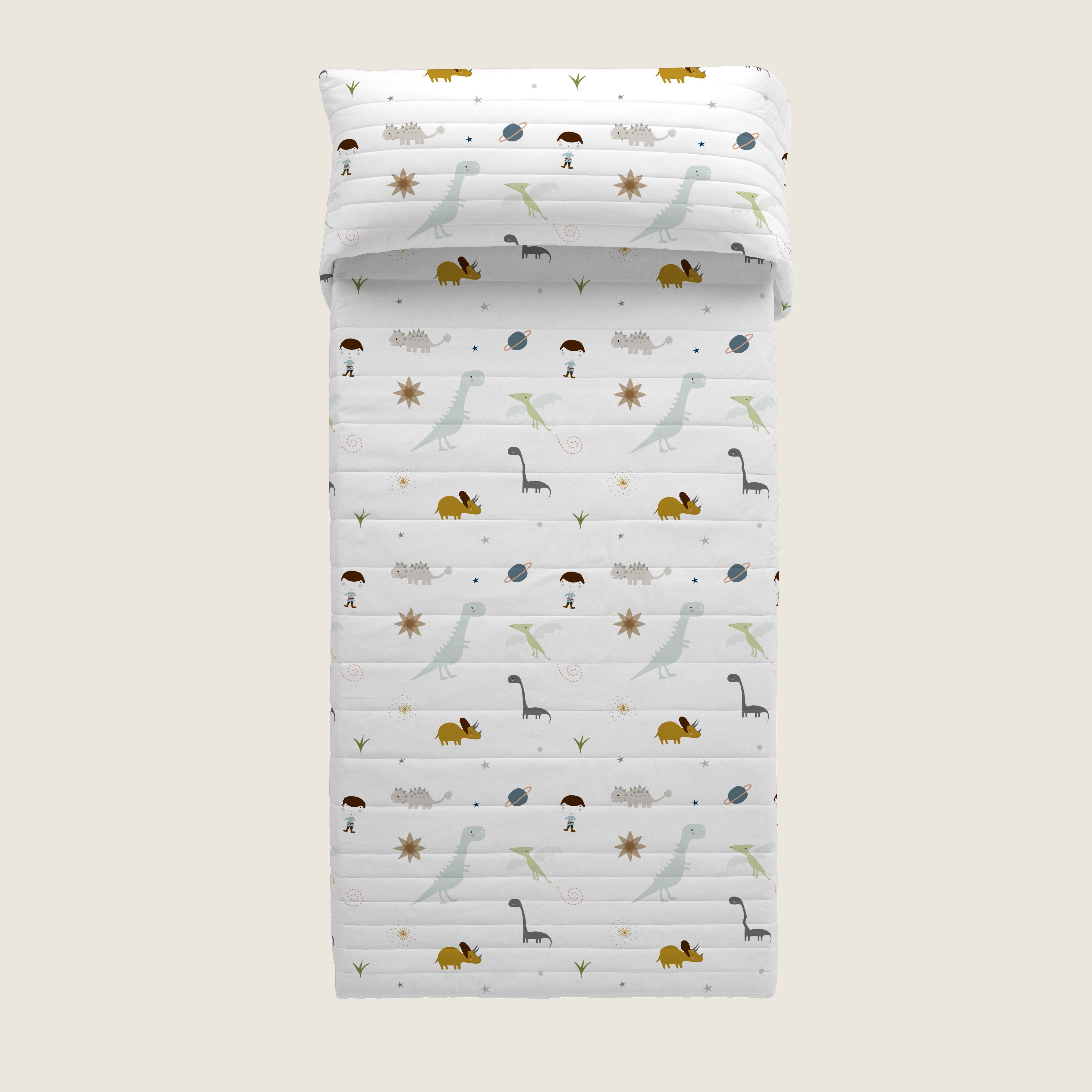 COLCHA BOUTI REVERSIBLE ESTAMPADA INFANTIL DINOS 100% ALGODÓN