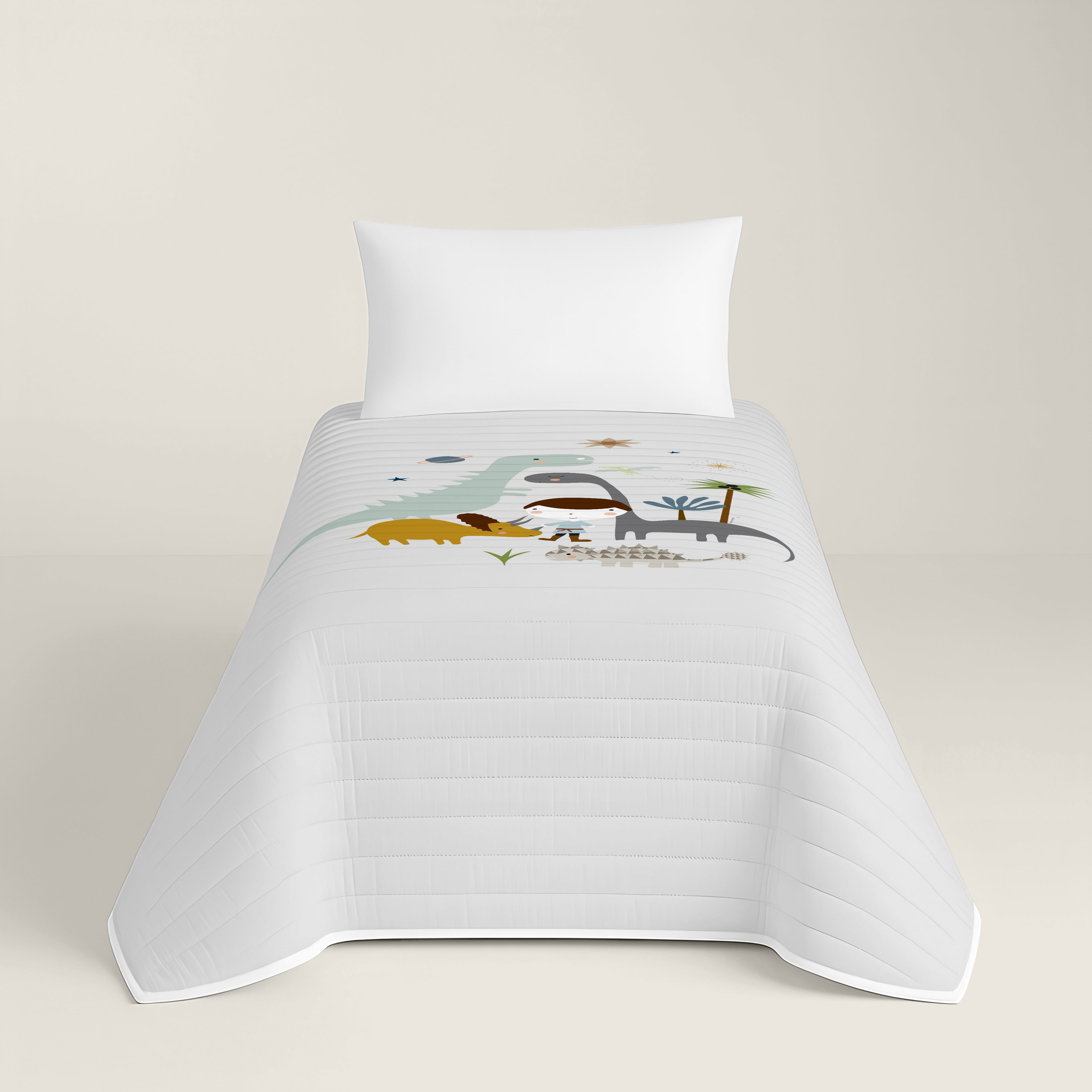 COLCHA BOUTI REVERSIBLE ESTAMPADA INFANTIL DINOS 100% ALGODÓN