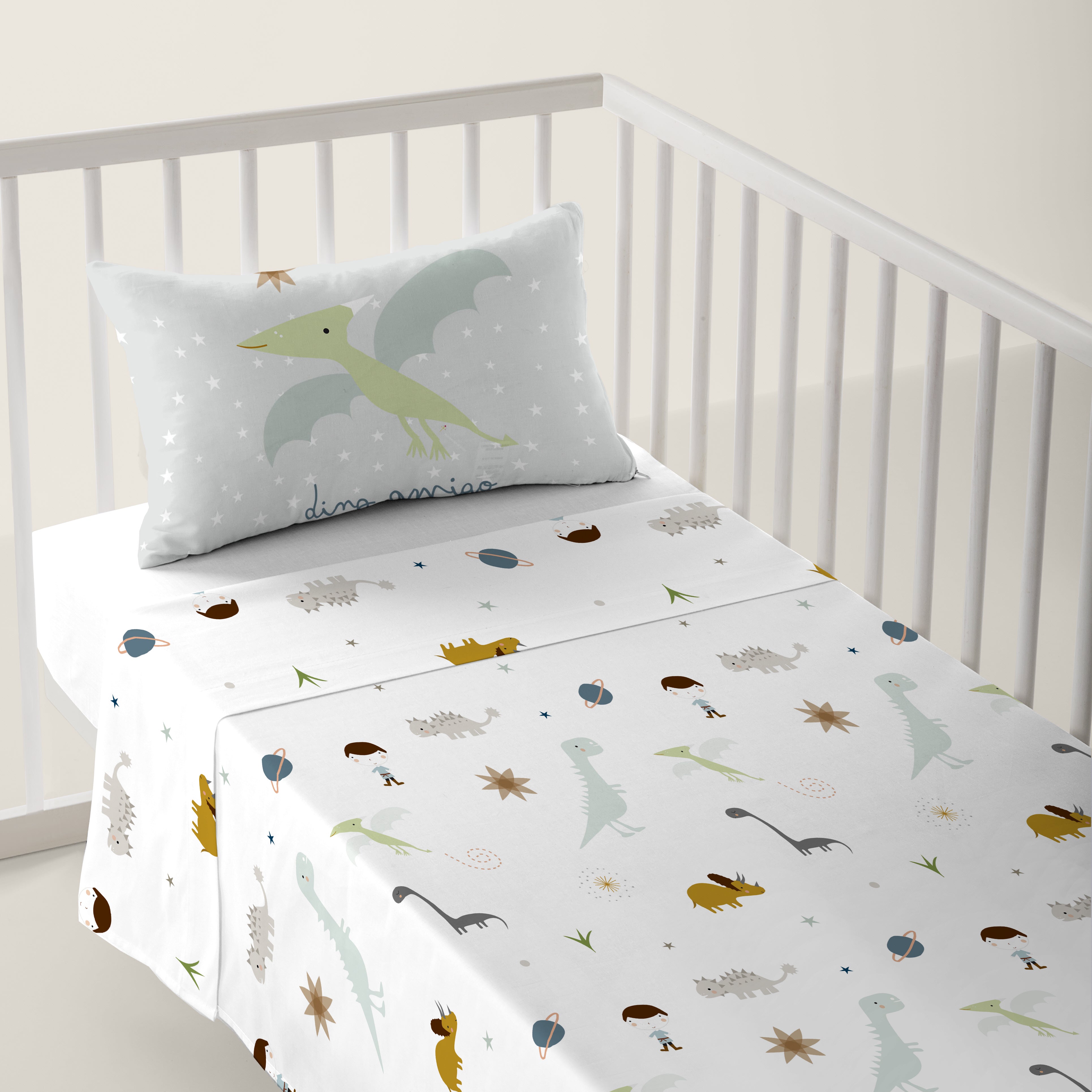 JUEGO DE SÁBANAS CUNA BEBÉ DINOS B 100% ALGODÓN