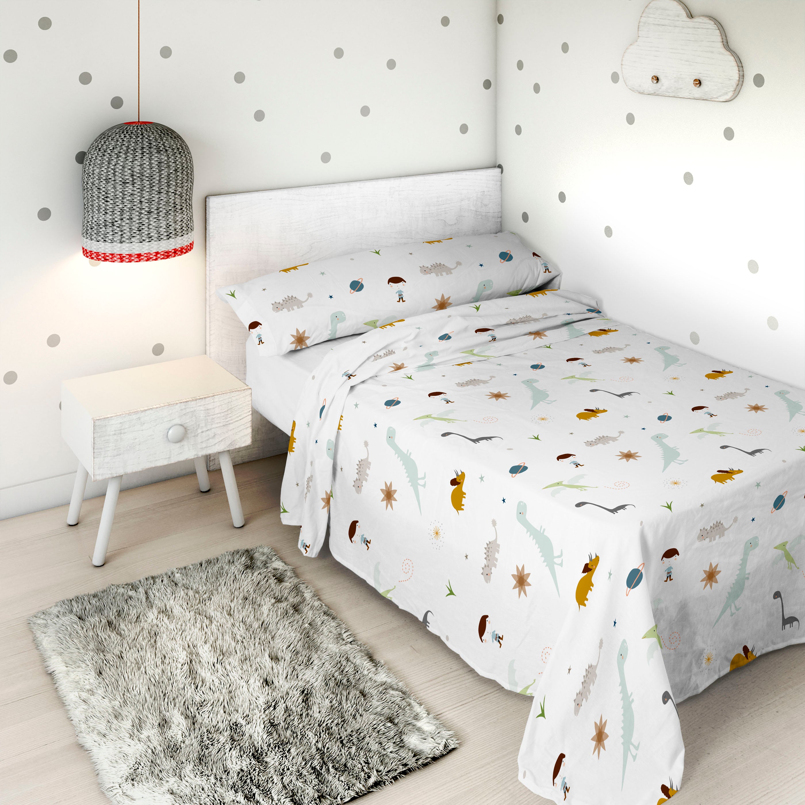 COMPLETO LENZUOLA STAMPATE BIMBO DINOS B 100% COTONE