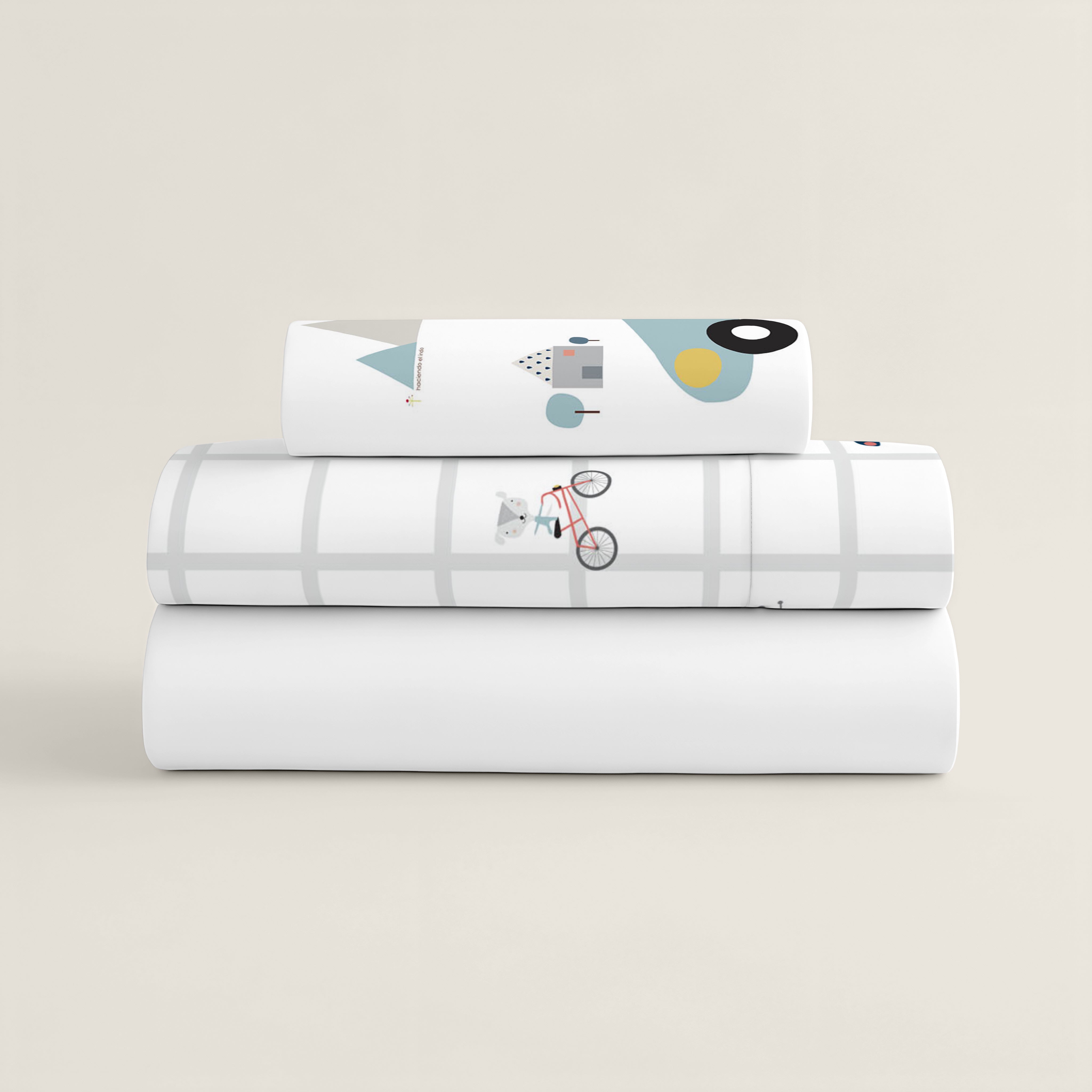 JUEGO DE SÁBANAS CUNA BEBÉ TRANSPORTES B 100% ALGODÓN