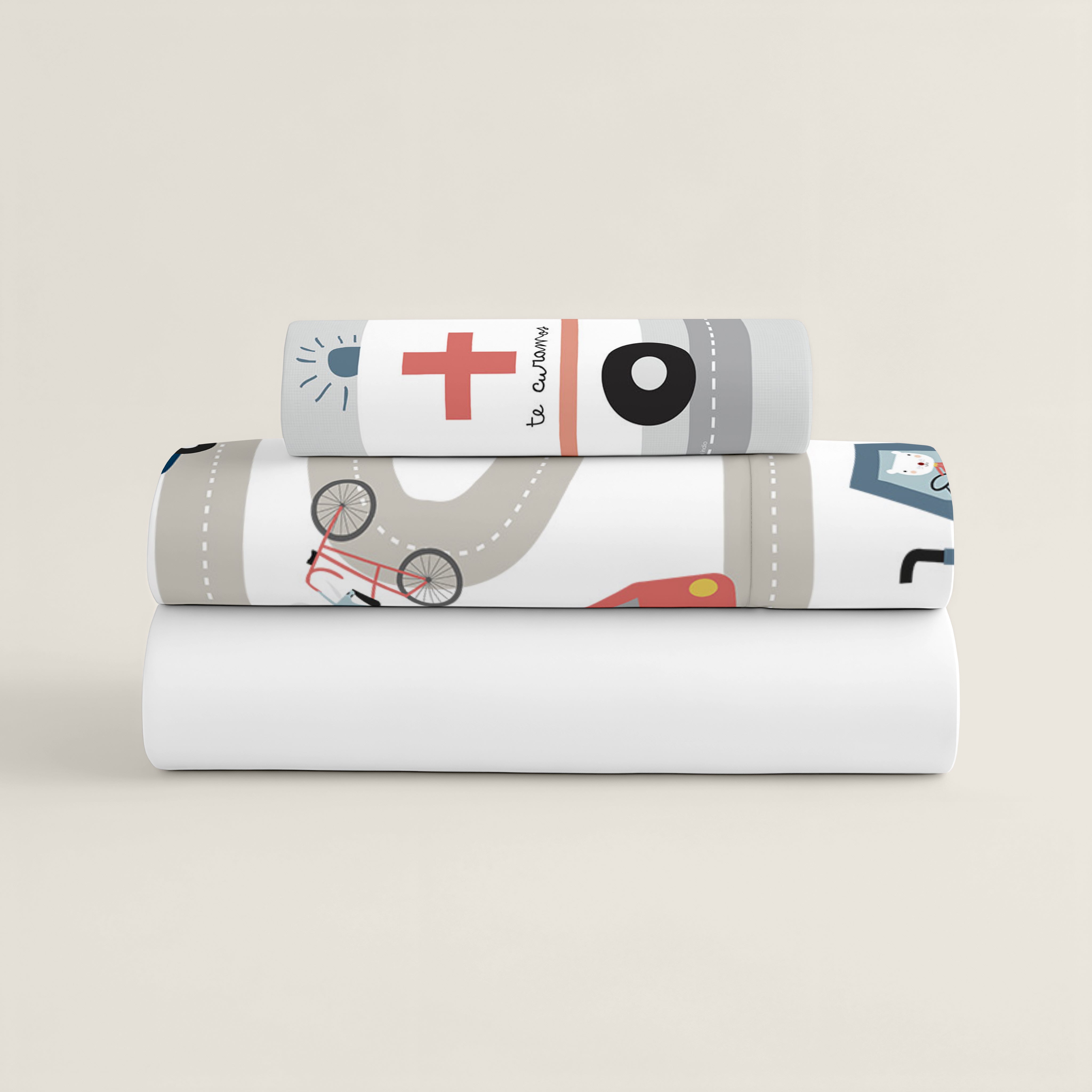 JUEGO DE SÁBANAS CUNA BEBÉ TRANSPORTES A 100% ALGODÓN