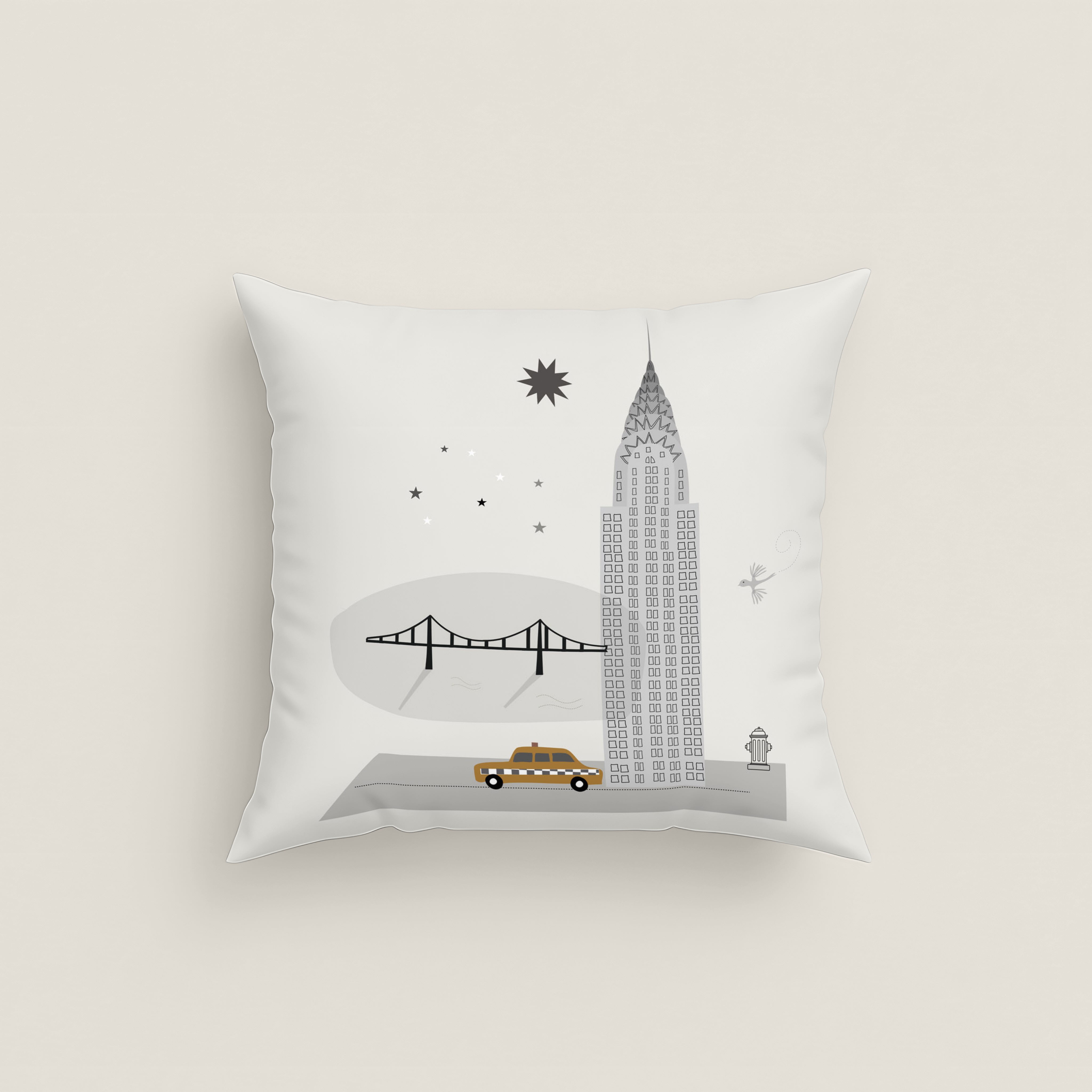 FUNDA DE COJÍN INFANTIL ESTAMPADO NYC 100% ALGODÓN