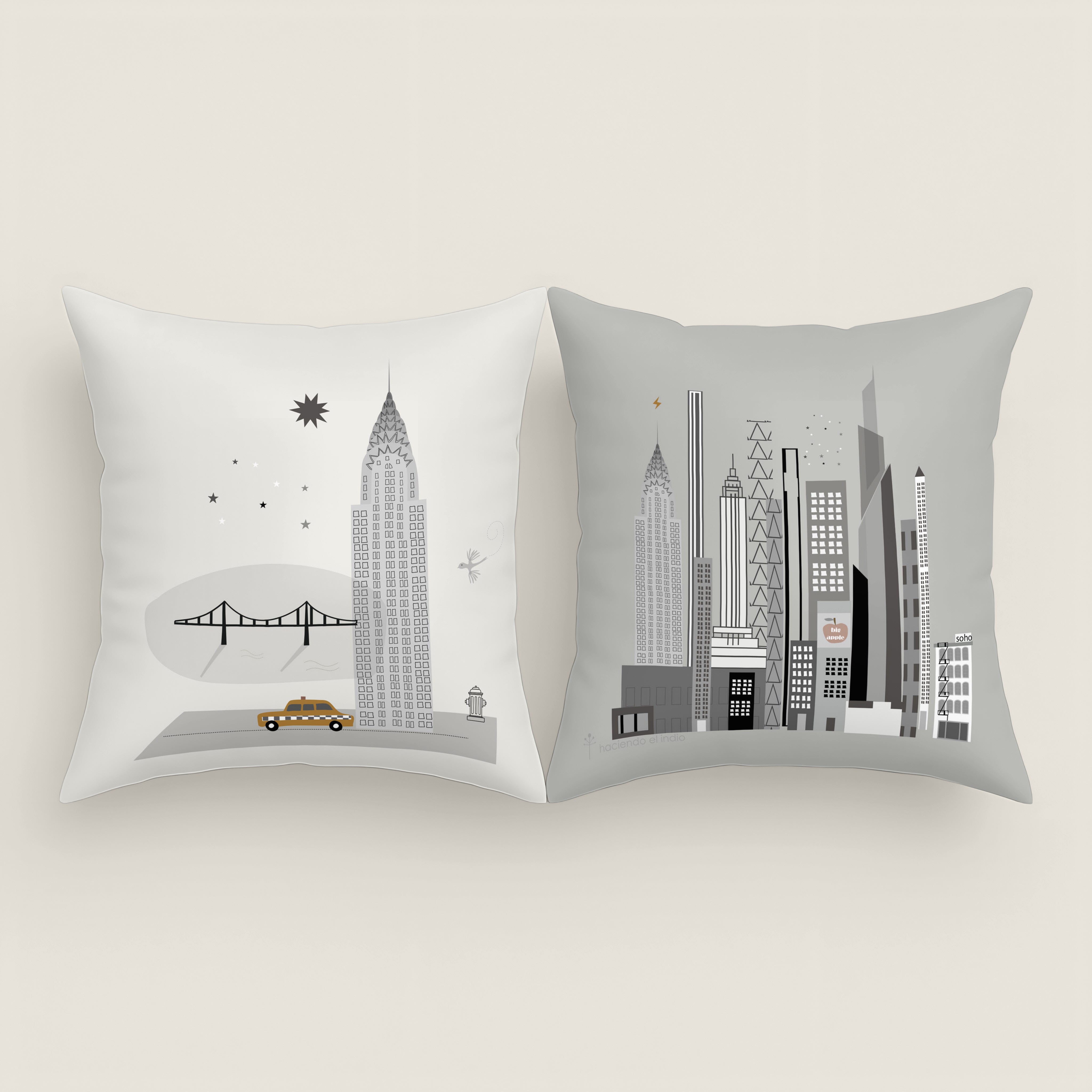 FUNDA DE COJÍN INFANTIL ESTAMPADO NYC 100% ALGODÓN