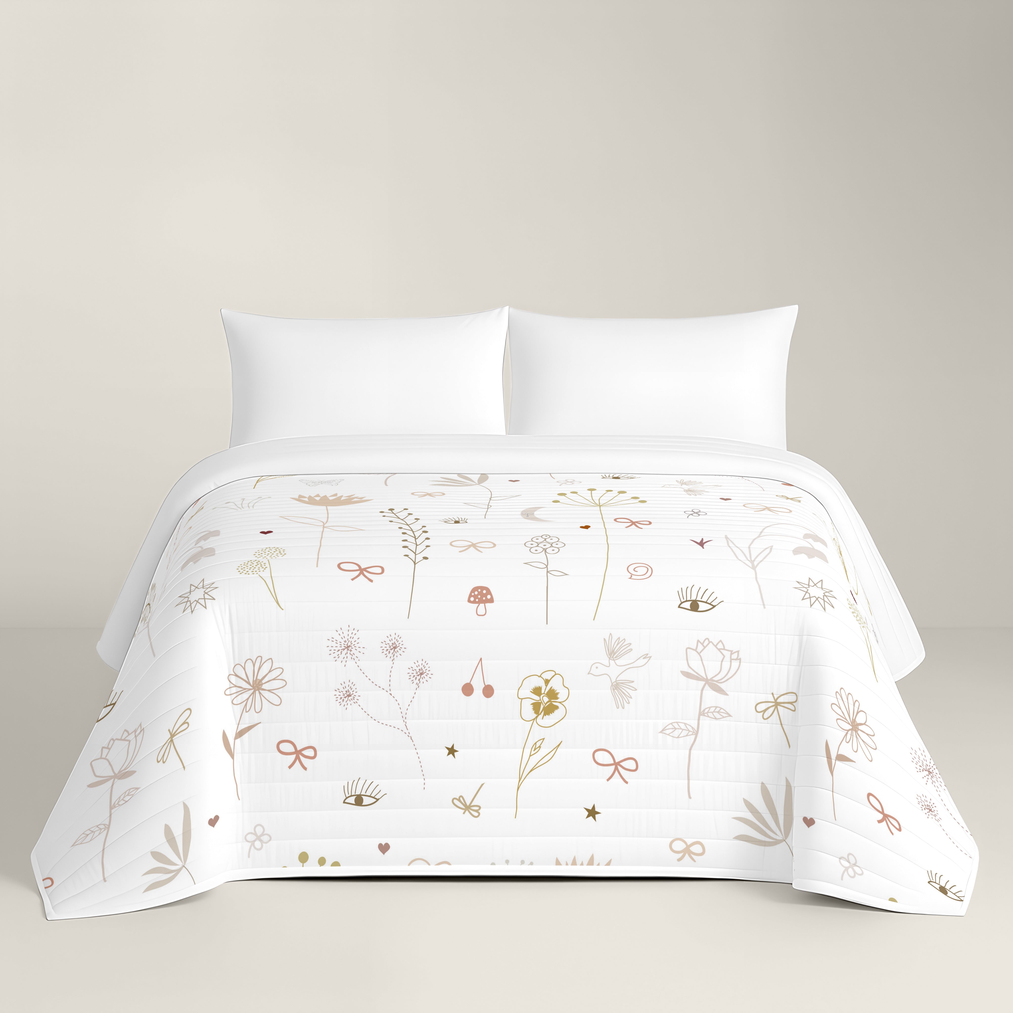 COPRILETTO BOUTIS REVERSIBILE STAMPATO FLOWER CHAOS 100% COTONE