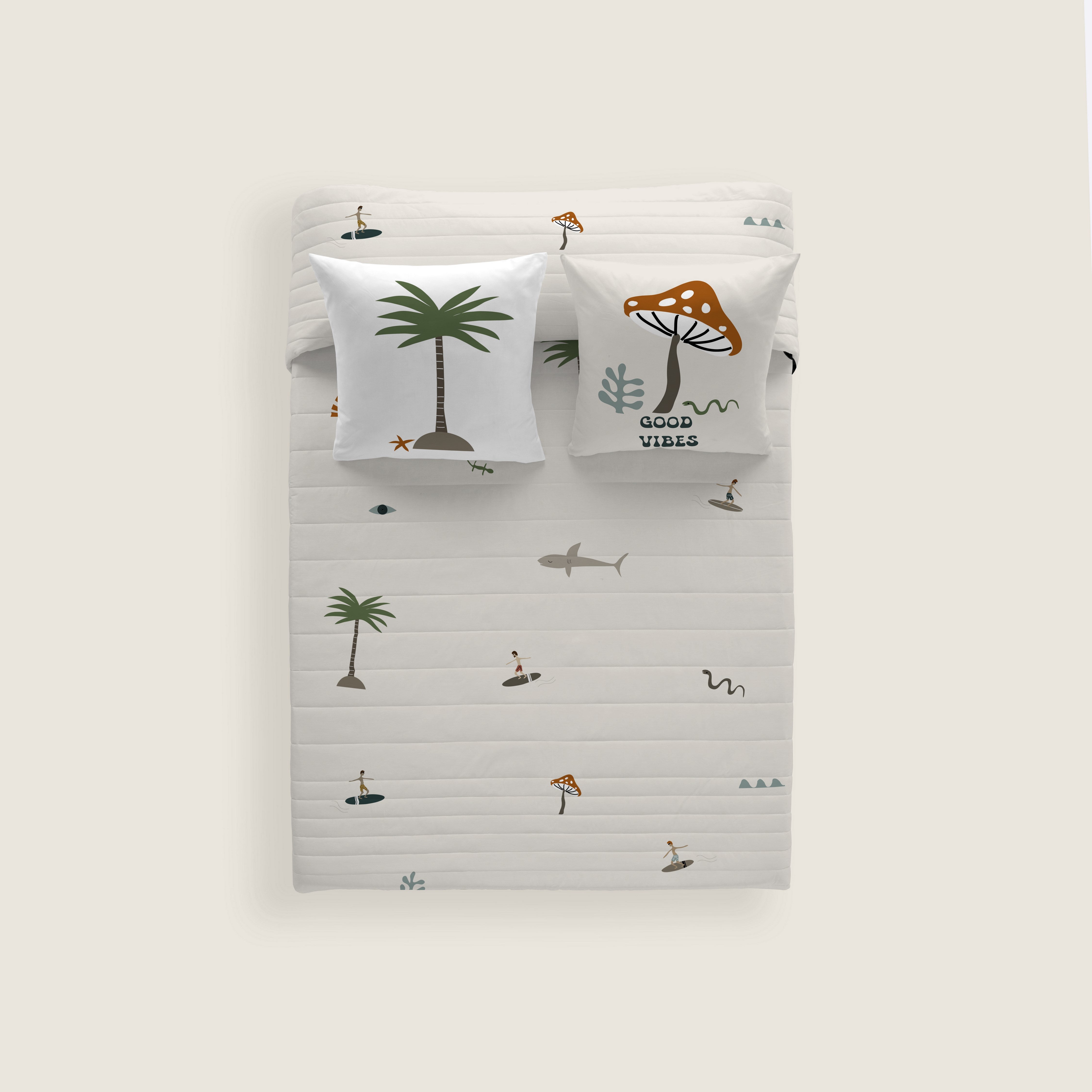 COLCHA BOUTI REVERSIBLE ESTAMPADA GOODVIBES 100% ALGODÓN