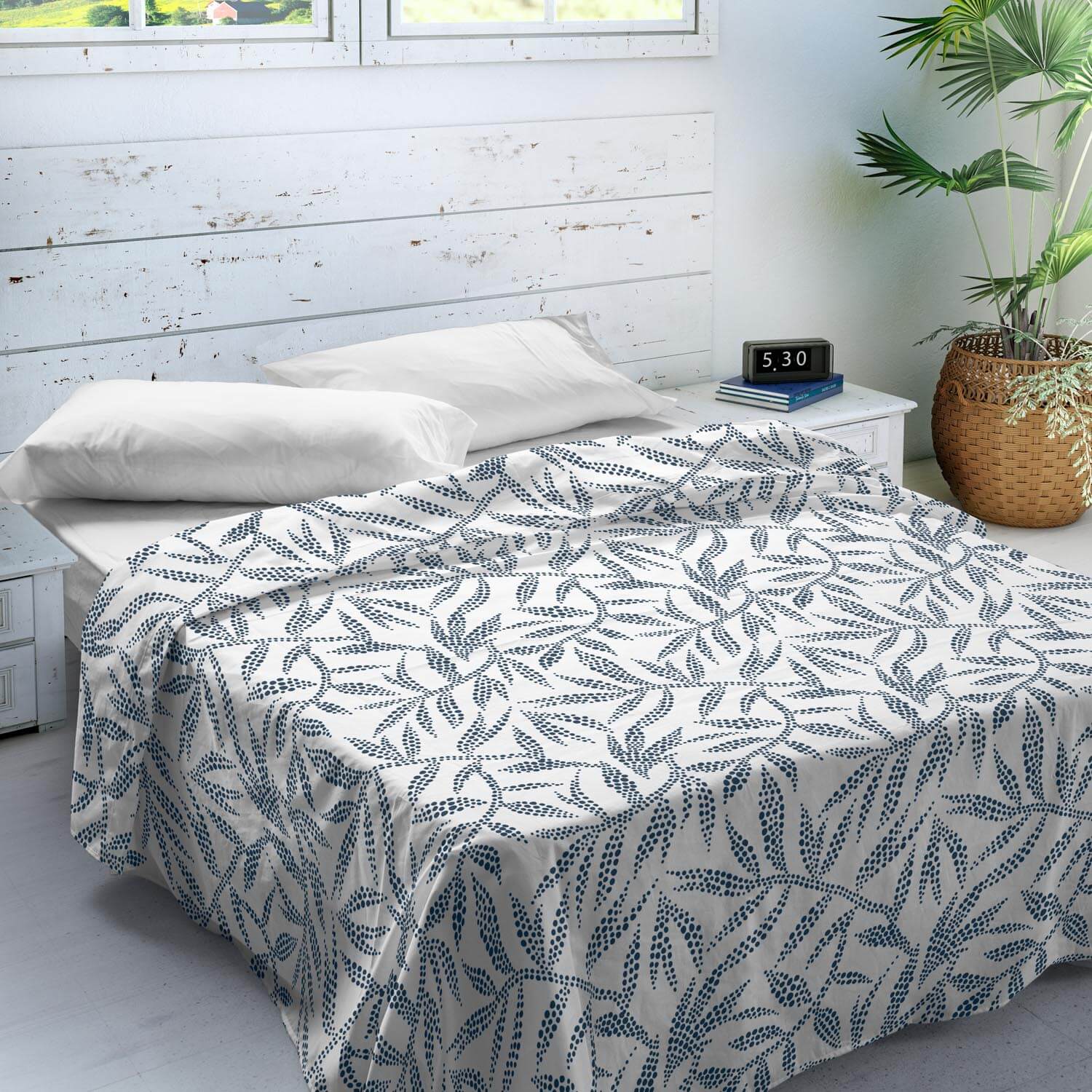 JUEGO SÁBANAS ESTAMPADAS WAKIA BLUE 100% ALGODÓN