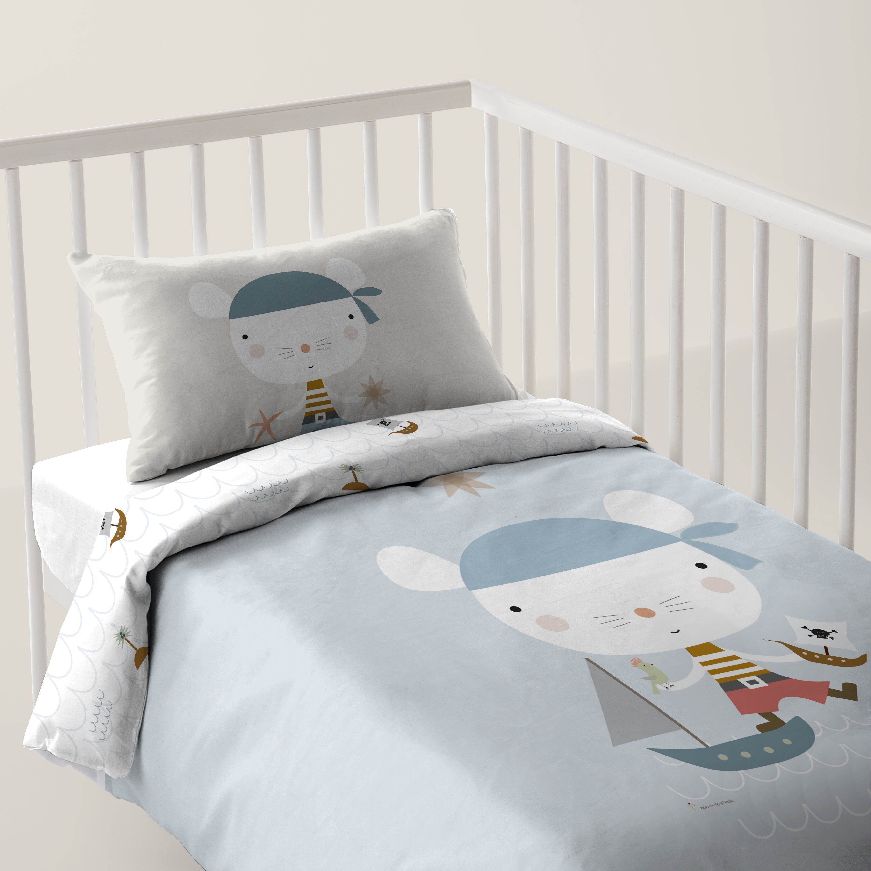 FUNDA NÓRDICA REVERSIBLE CUNA BEBÉ AVENTURA PIRATA 100% ALGODÓN