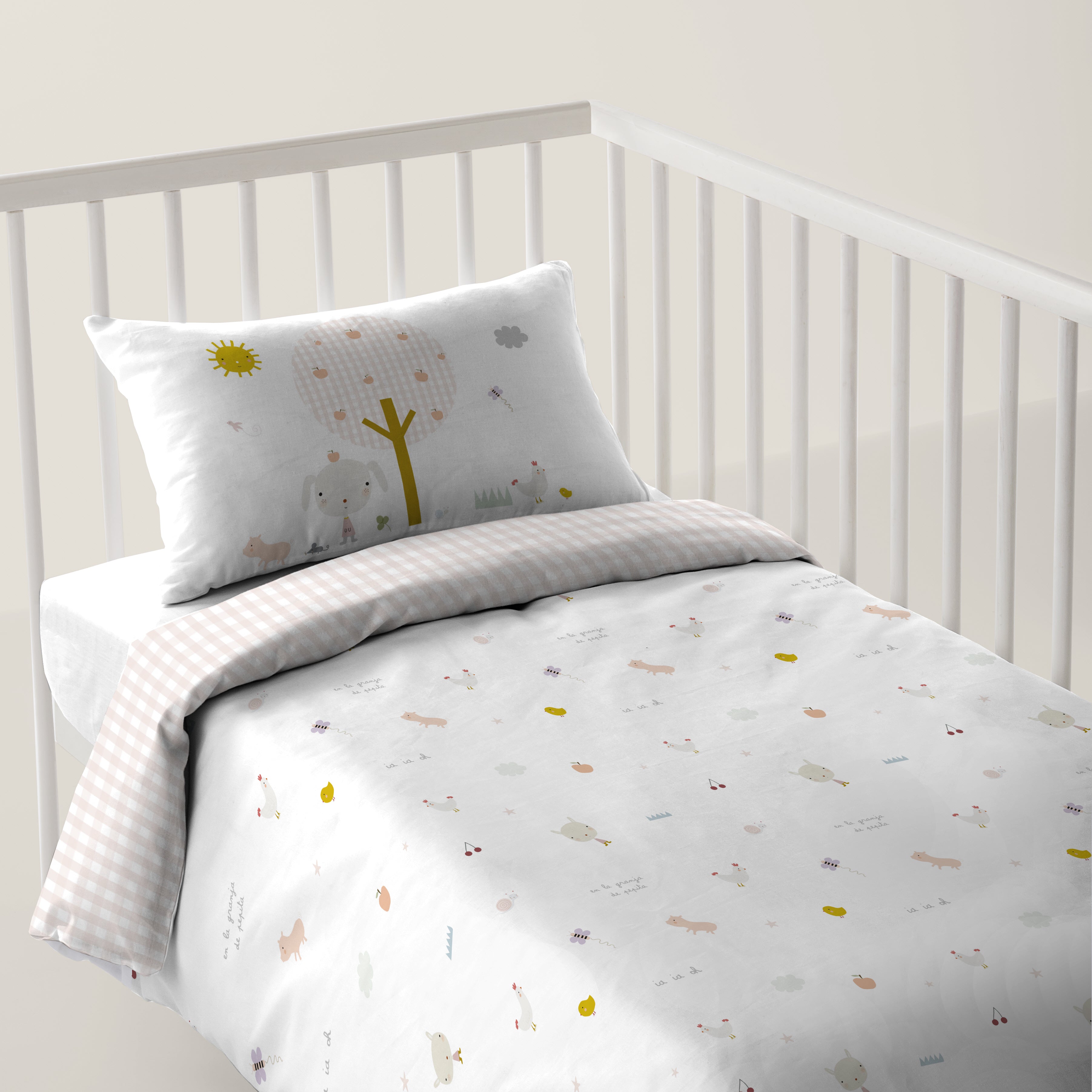 FUNDA NÓRDICA REVERSIBLE CUNA BEBÉ GRANJA 100% ALGODÓN