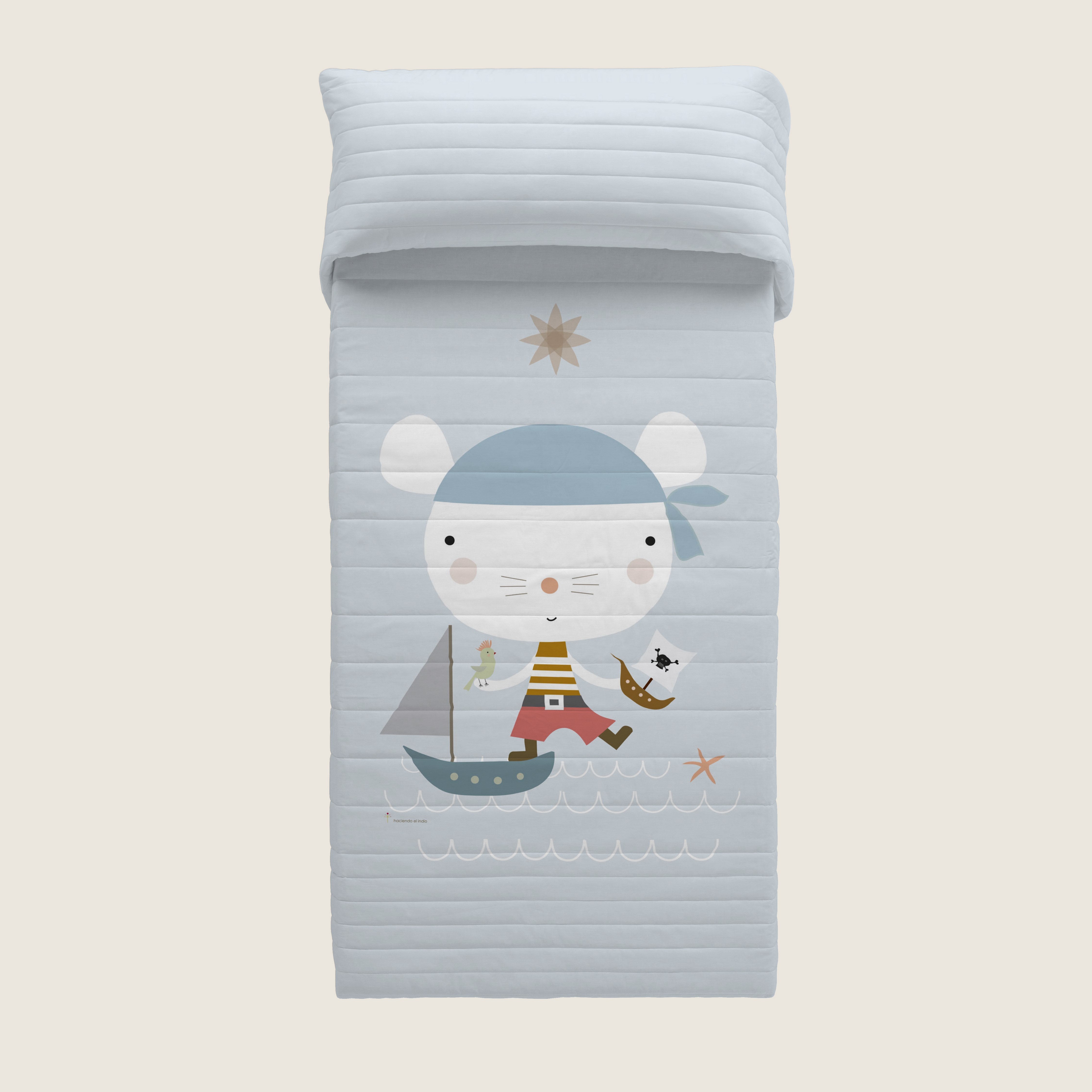COLCHA BOUTI REVERSIBLE ESTAMPADA BEBÉ CUNA AVENTURA PIRATA 100% ALGODÓN