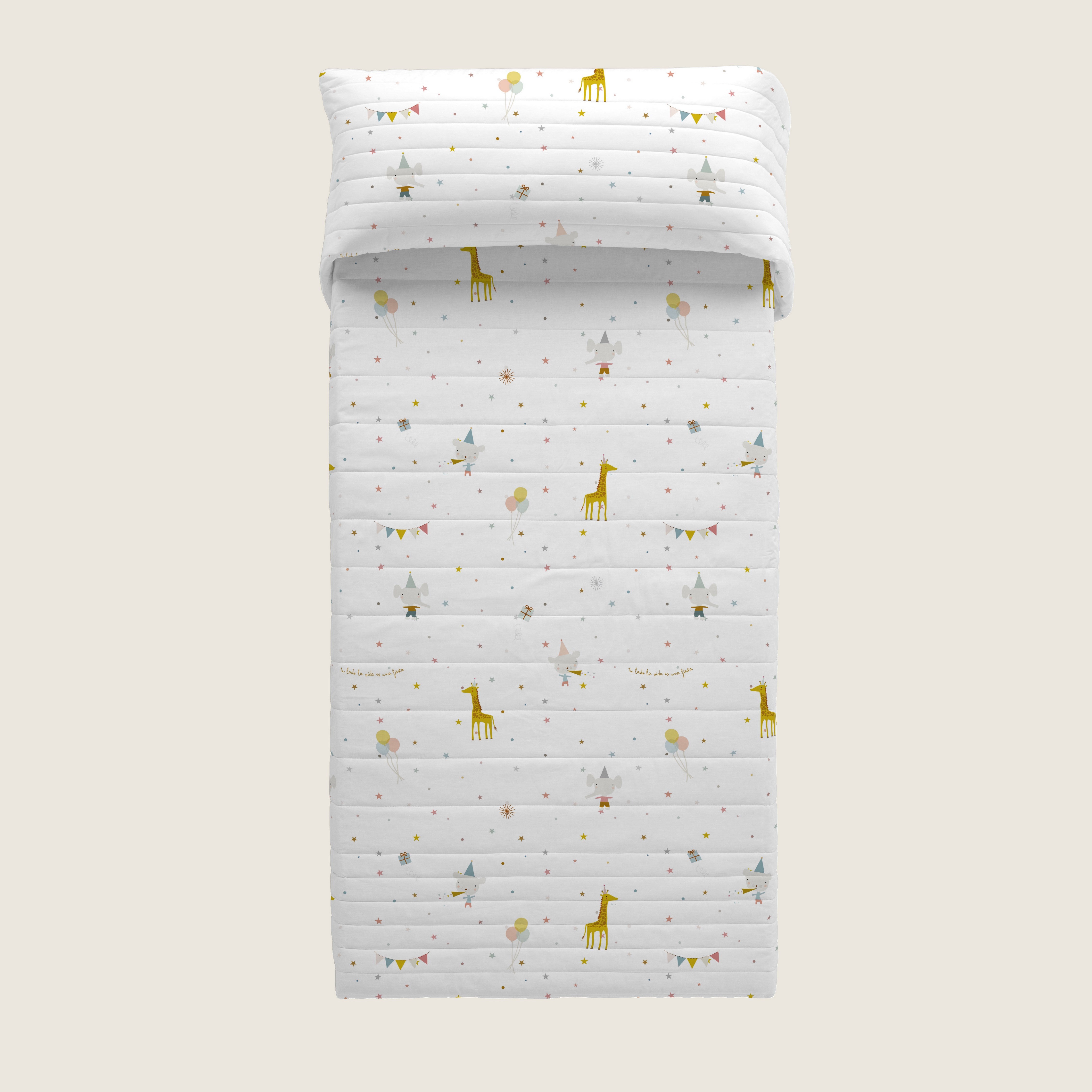 COLCHA BOUTI REVERSIBLE ESTAMPADA BEBÉ CUNA FIESTA 100% ALGODÓN