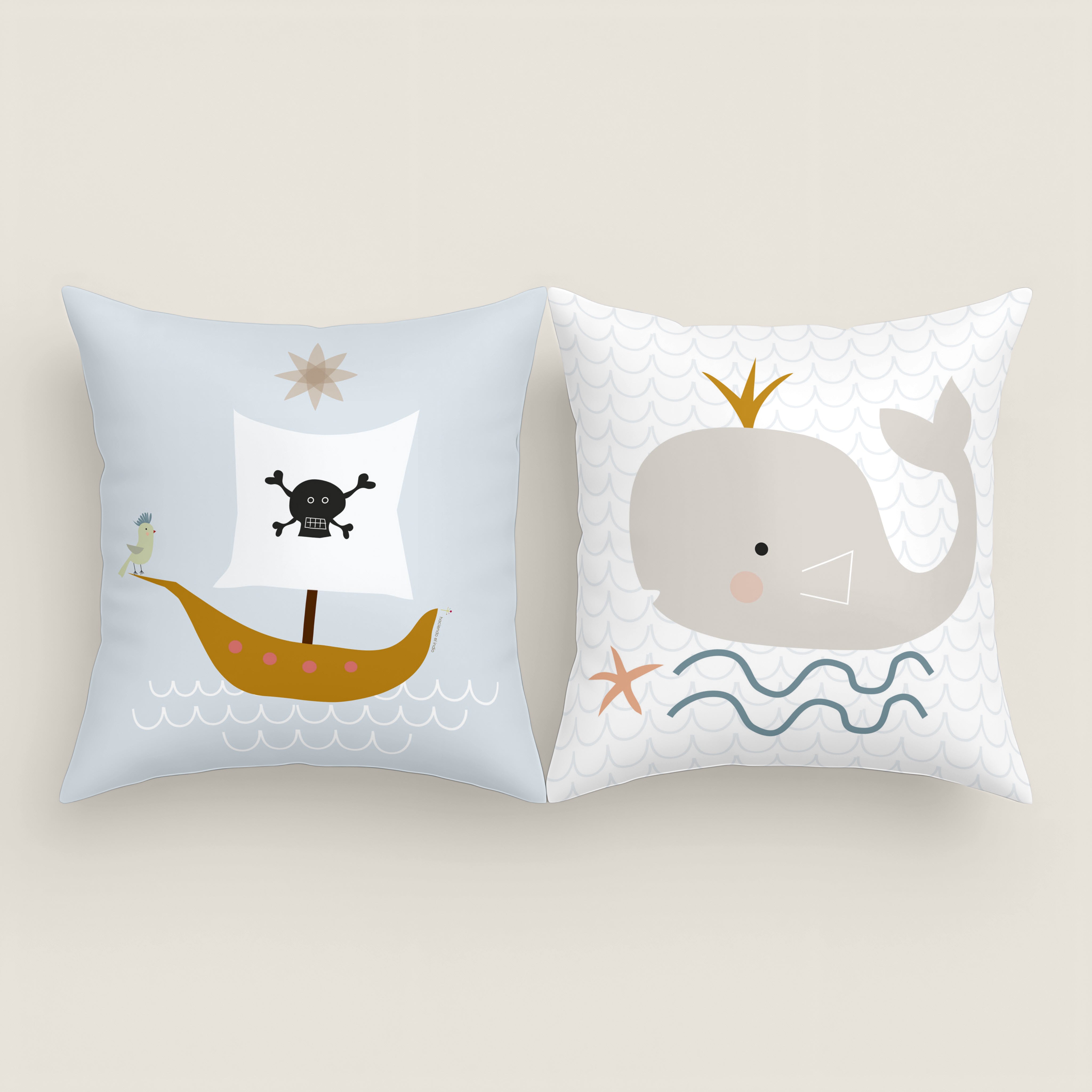 FODERA PER CUSCINO PER BAMBINI STAMPA AVVENTURA PIRATA 100% COTONE