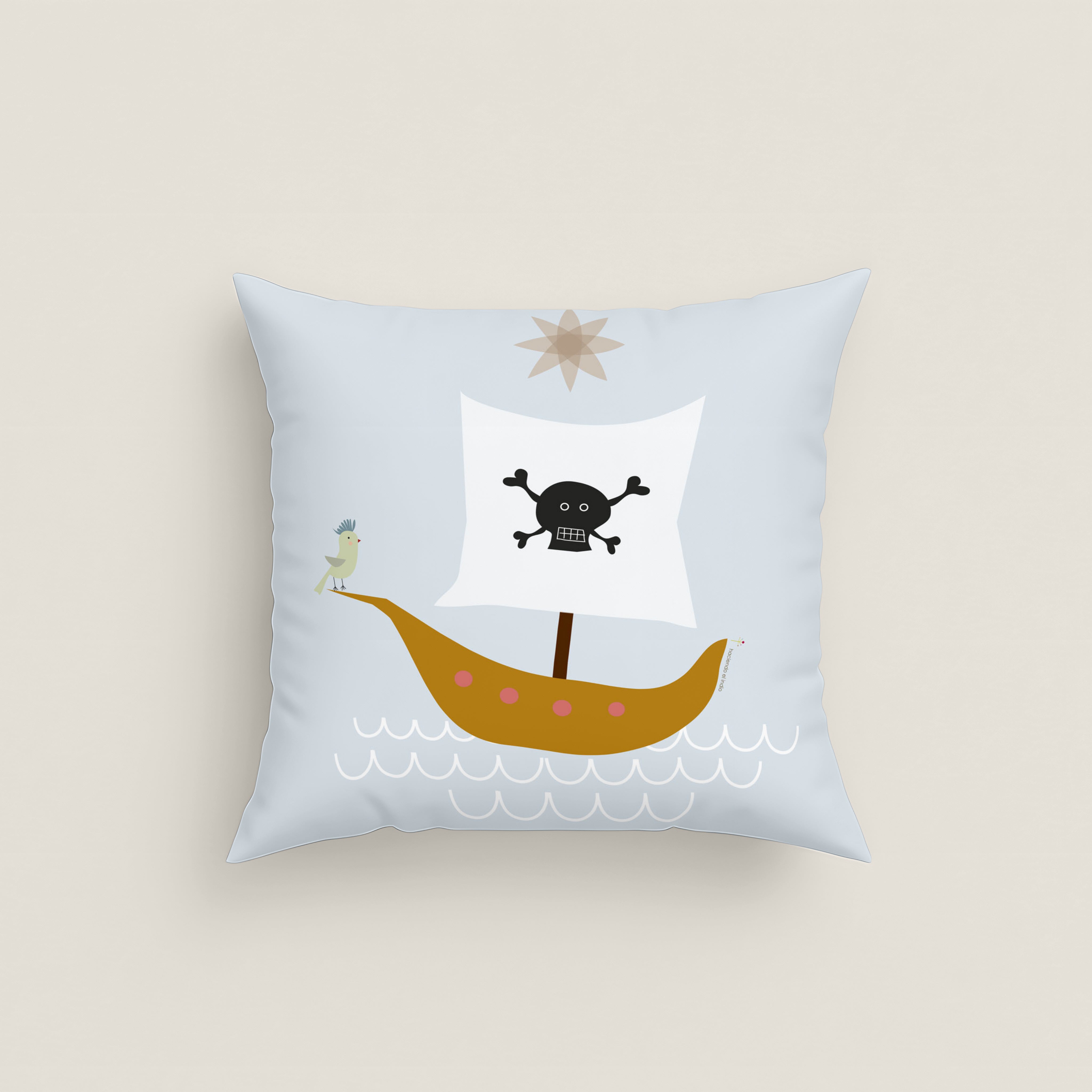 FUNDA DE COJÍN INFANTIL ESTAMPADO AVENTURA PIRATA 100% ALGODÓN