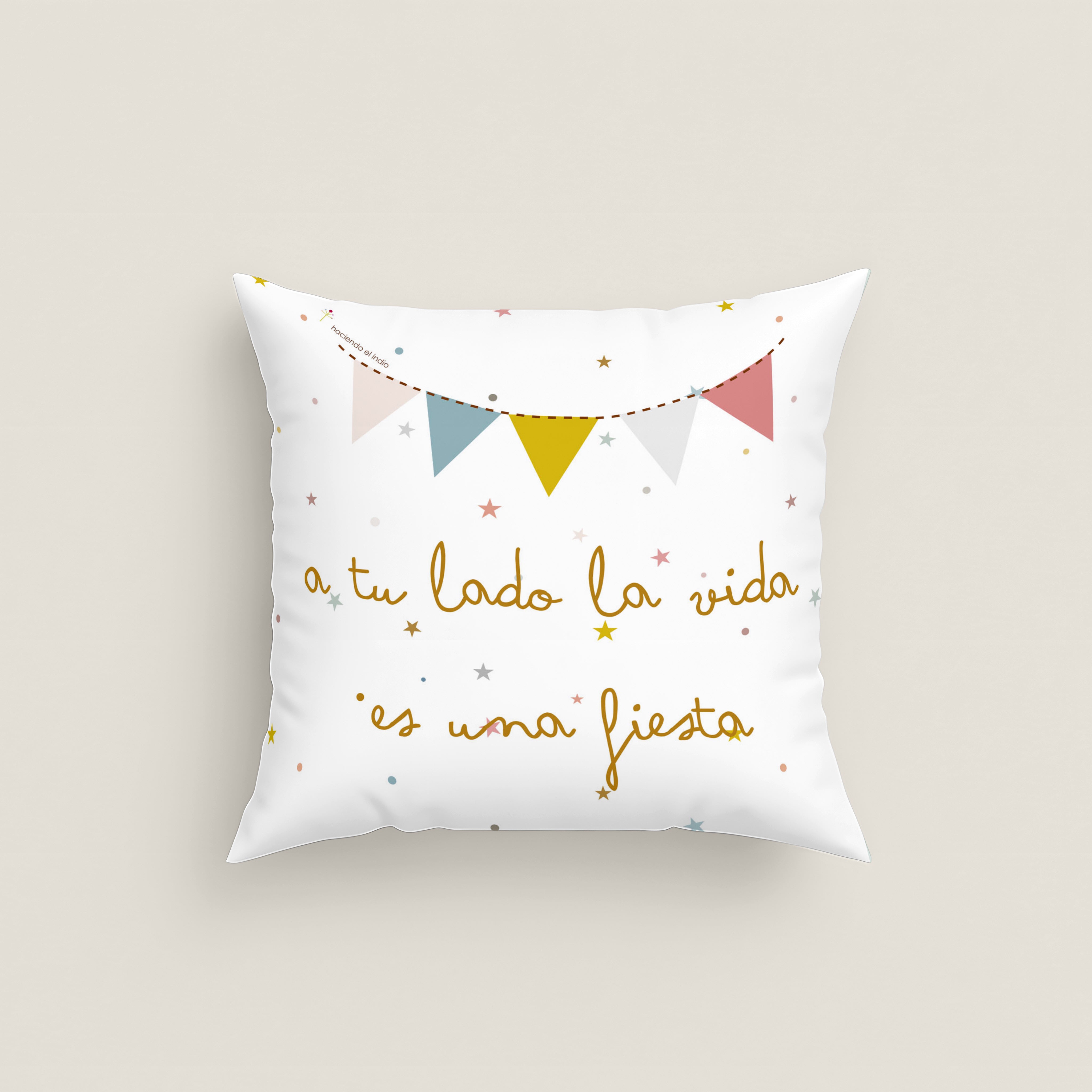 FUNDA DE COJÍN INFANTIL ESTAMPADO FIESTA 100% ALGODÓN