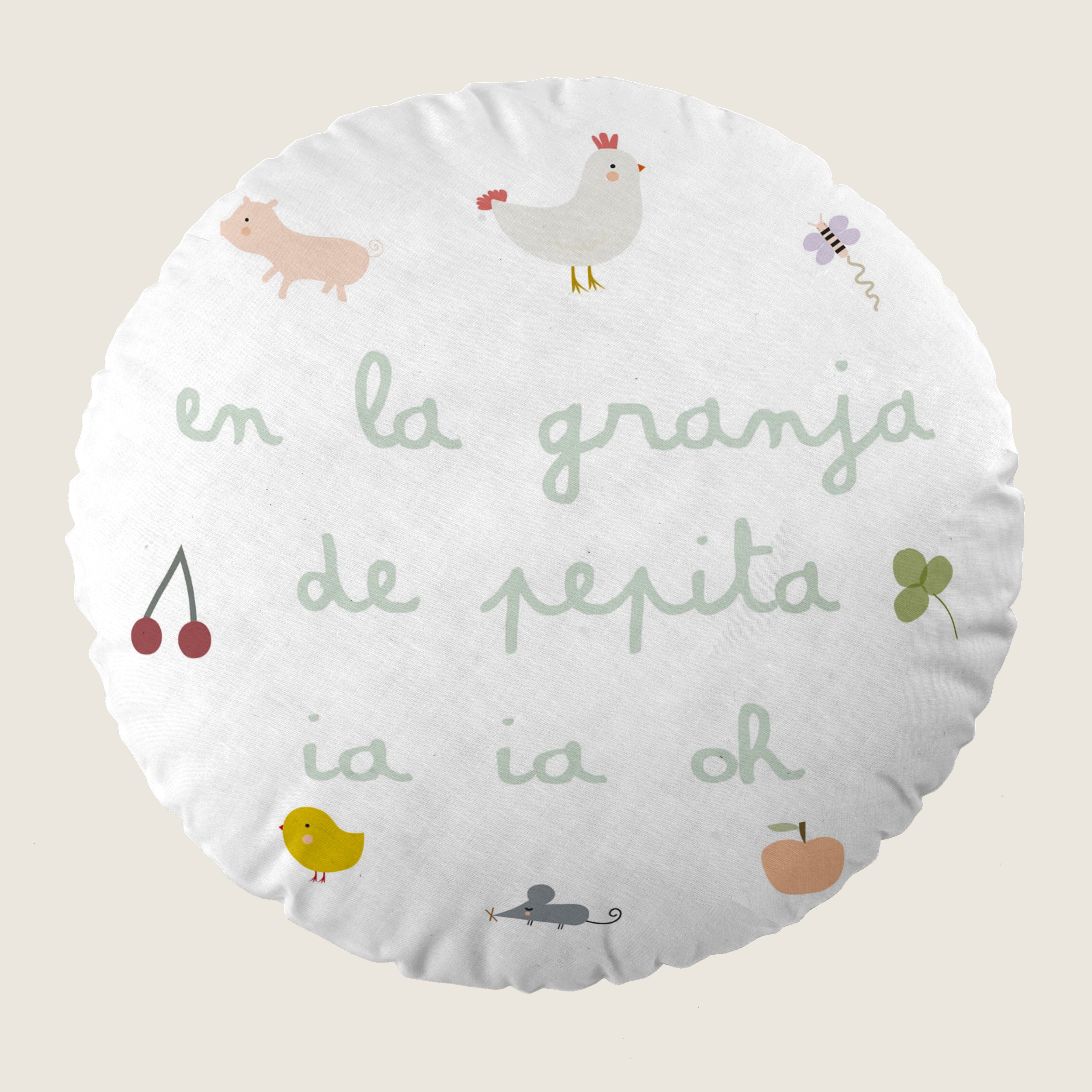 COJÍN REDONDO INFANTIL ESTAMPADO GRANJA