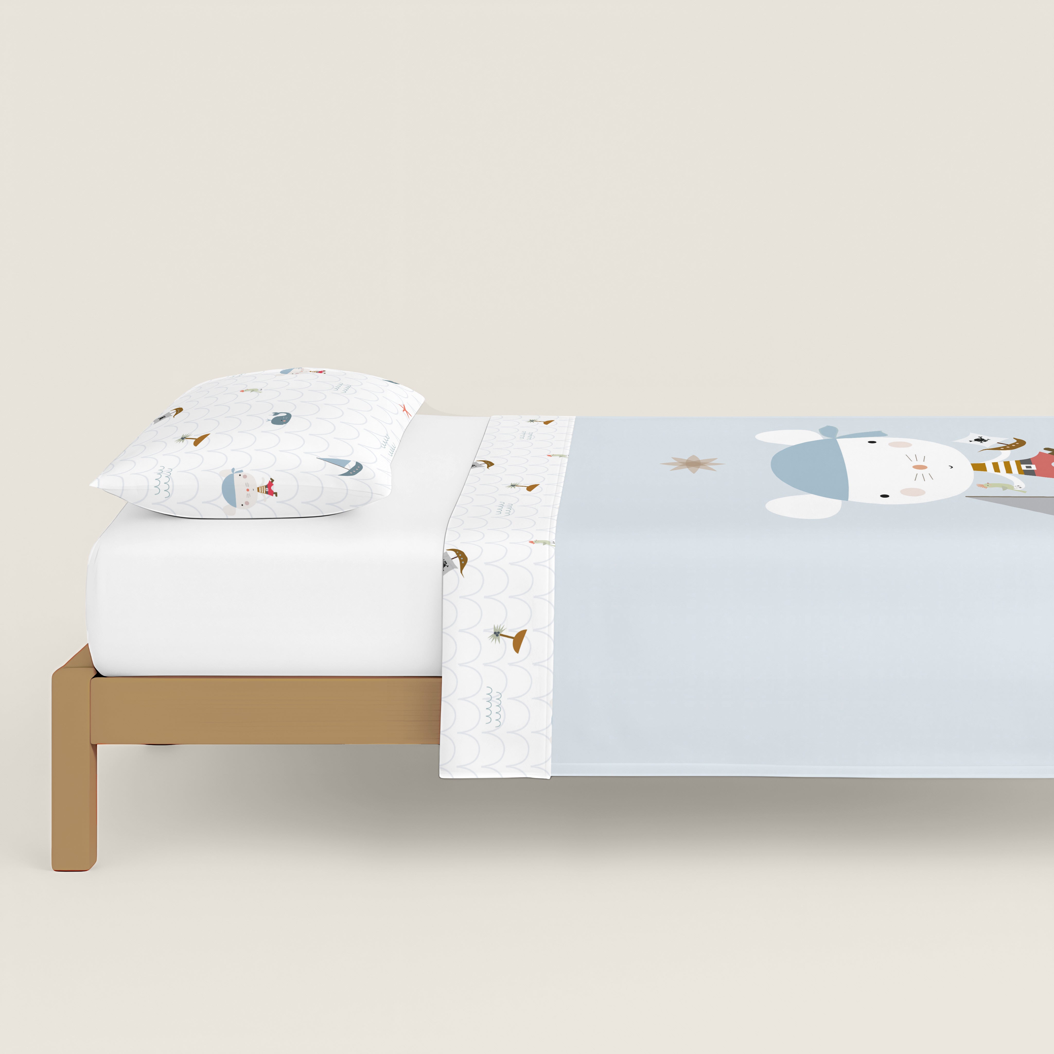 COPRIPIUMINO REVERSIBILE STAMPATO PER BAMBINI AVVENTURA PIRATA 100% COTONE