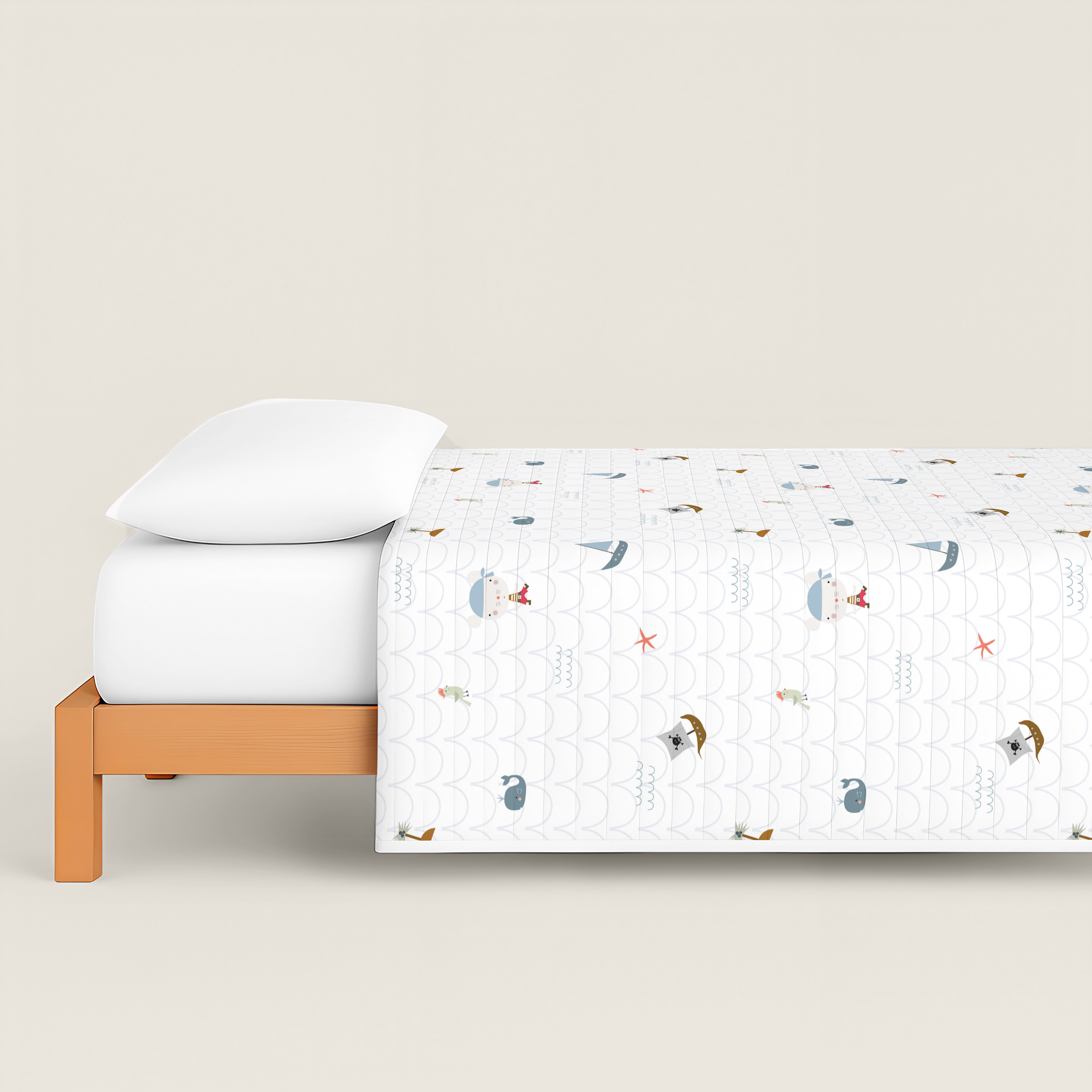 COLCHA BOUTI REVERSIBLE ESTAMPADA INFANTIL AVENTURA PIRATA 100% ALGODÓN