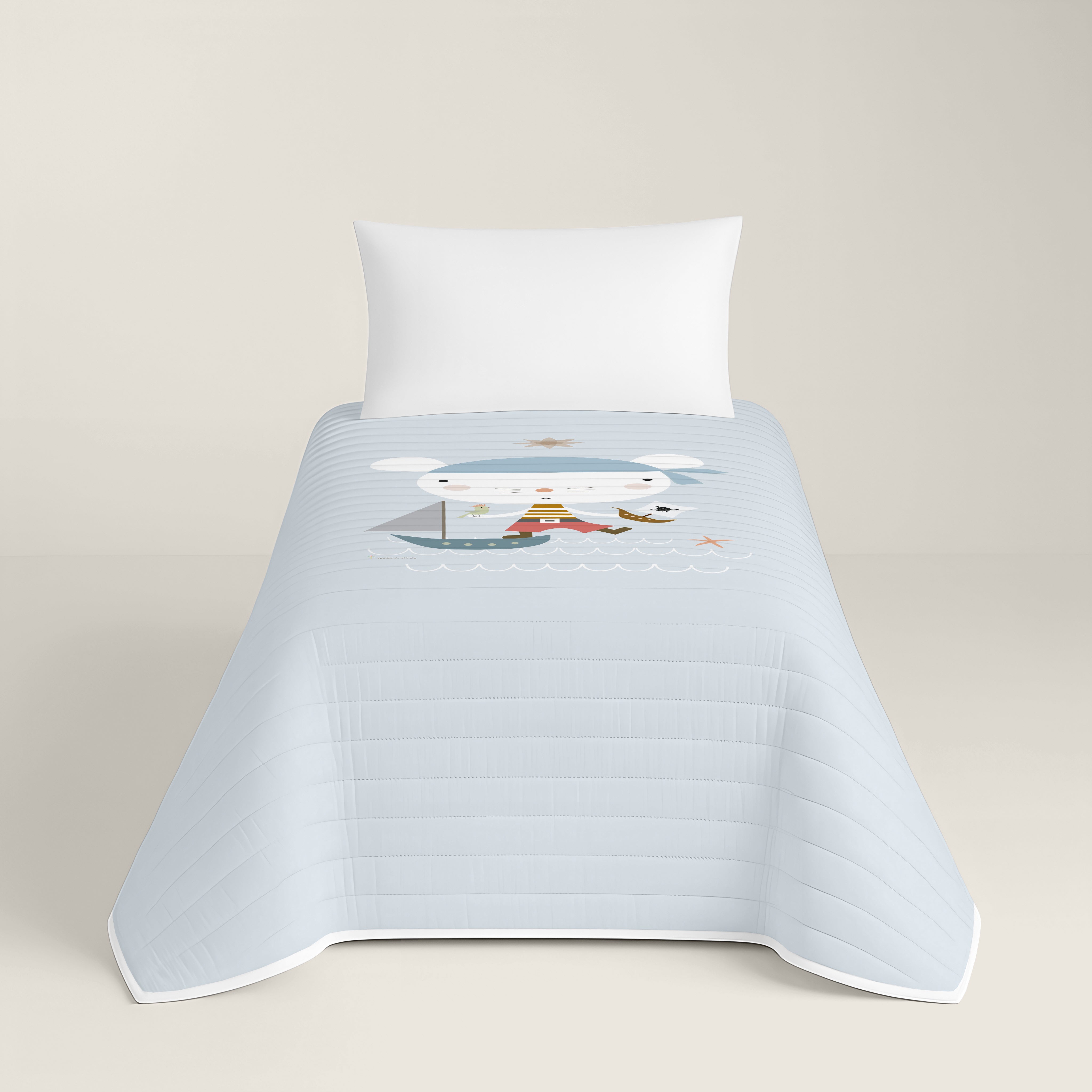 COLCHA BOUTI REVERSIBLE ESTAMPADA INFANTIL AVENTURA PIRATA 100% ALGODÓN