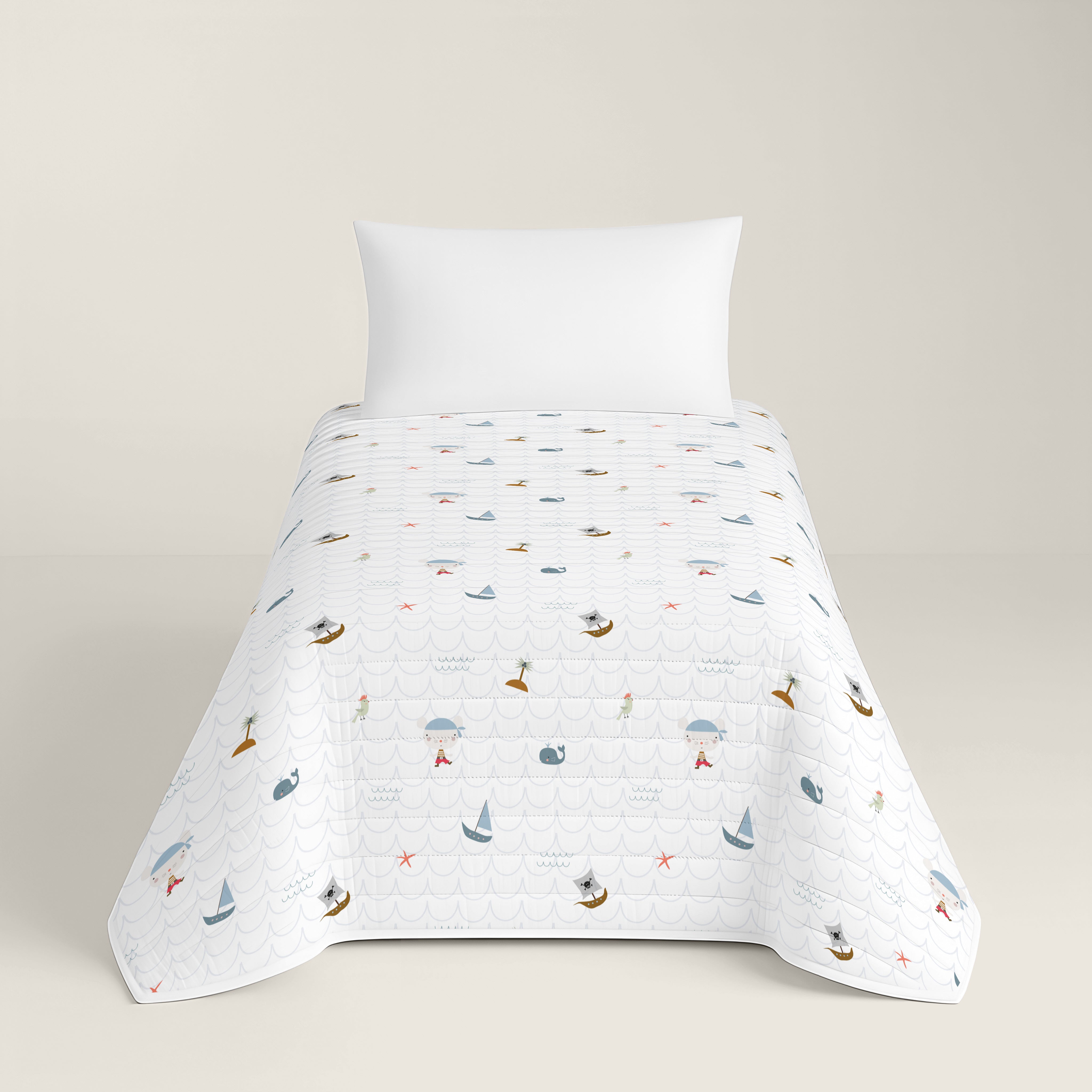 COLCHA BOUTI REVERSIBLE ESTAMPADA INFANTIL AVENTURA PIRATA 100% ALGODÓN