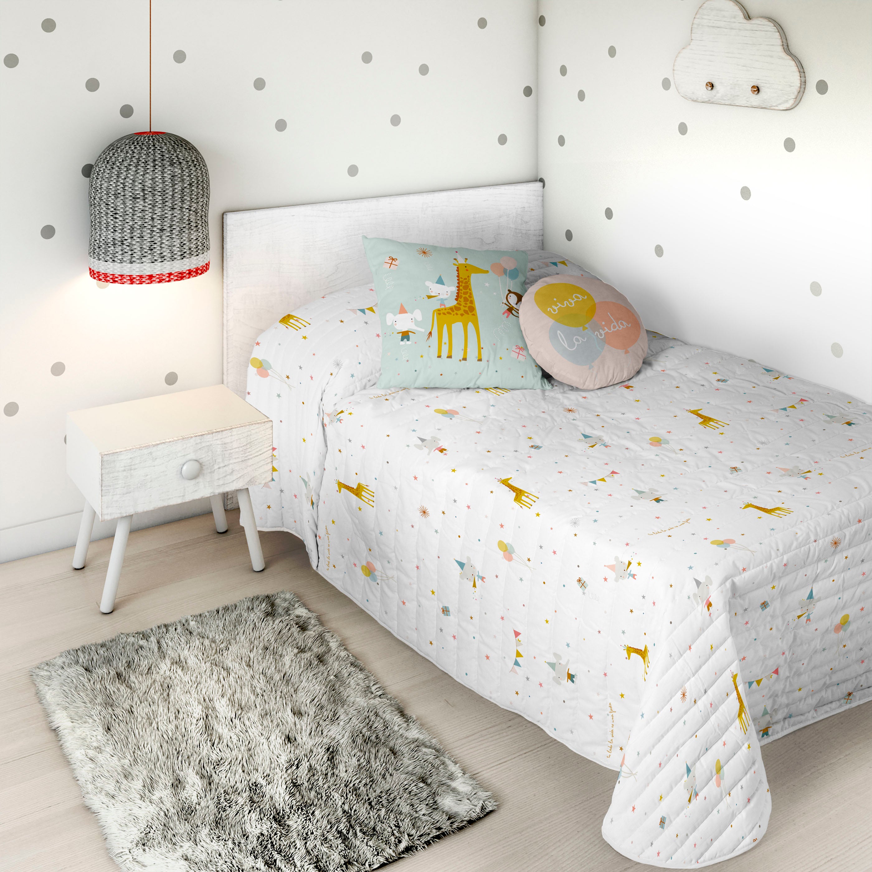 COLCHA BOUTI REVERSIBLE ESTAMPADA INFANTIL FIESTA 100% ALGODÓN