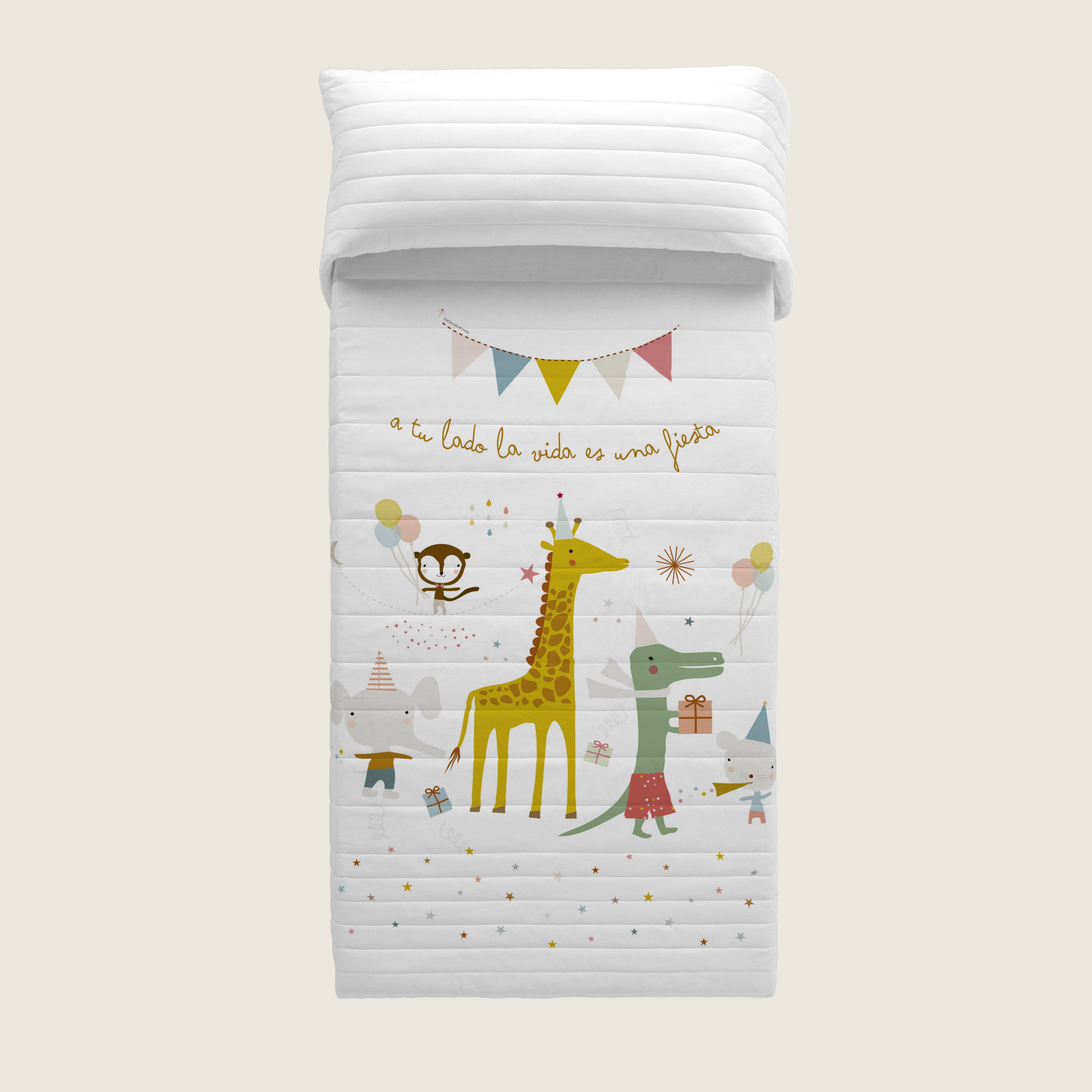 COLCHA BOUTI REVERSIBLE ESTAMPADA INFANTIL FIESTA 100% ALGODÓN