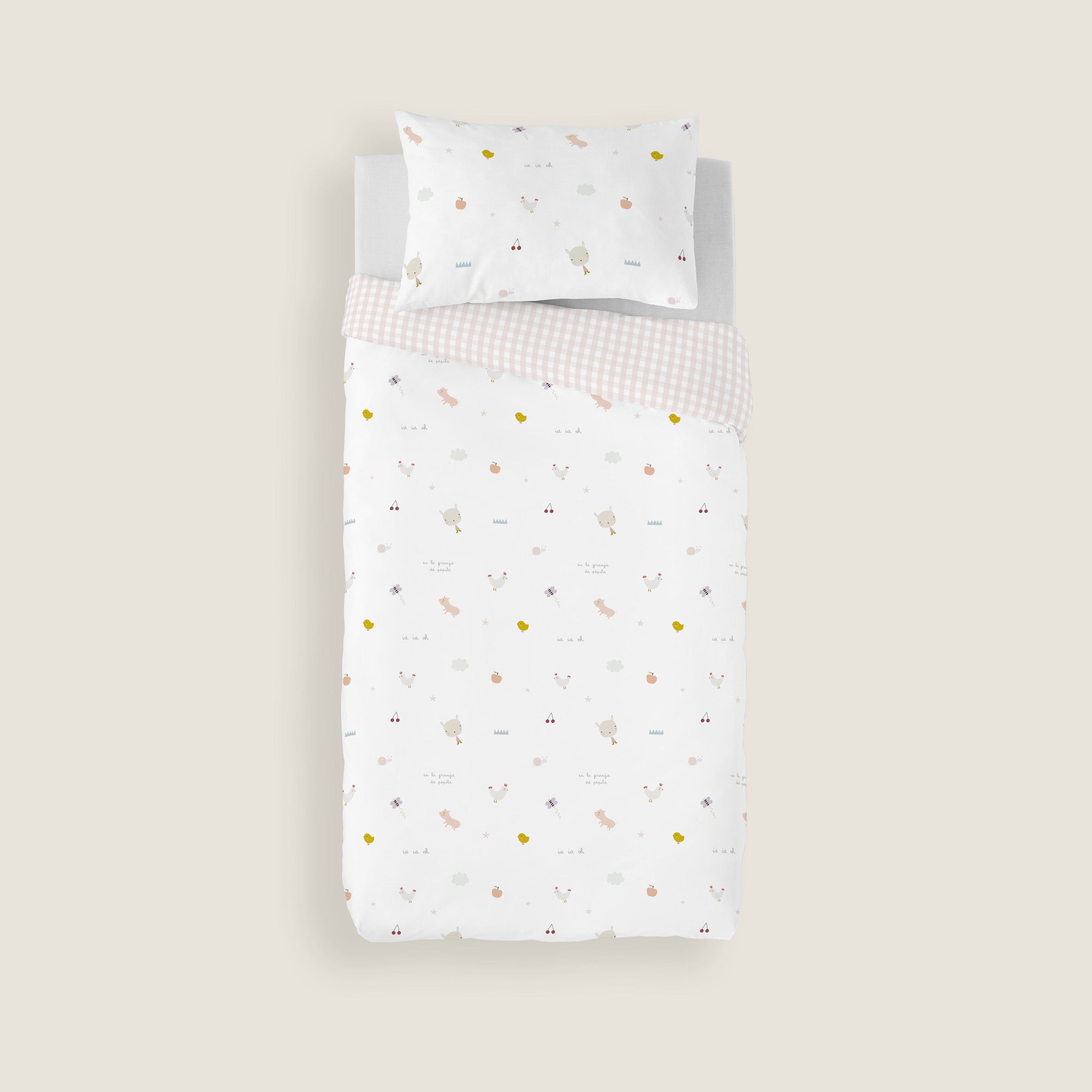 COPRIPIUMINO REVERSIBILE STAMPATO PER BAMBINI FATTORIA 100% COTONE