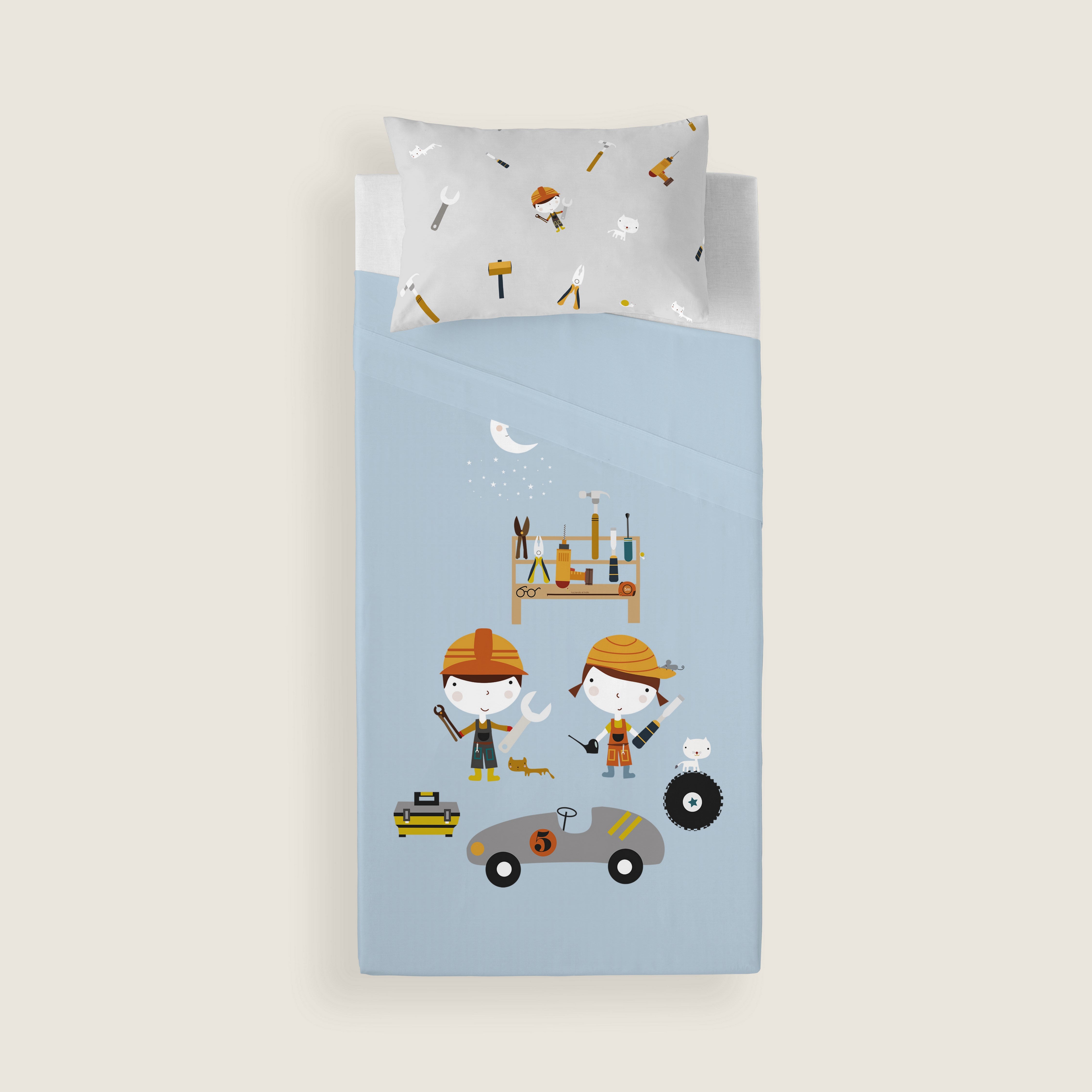 SET LENZUOLA STAMPATE PER BAMBINI UTENSILI 100% COTONE