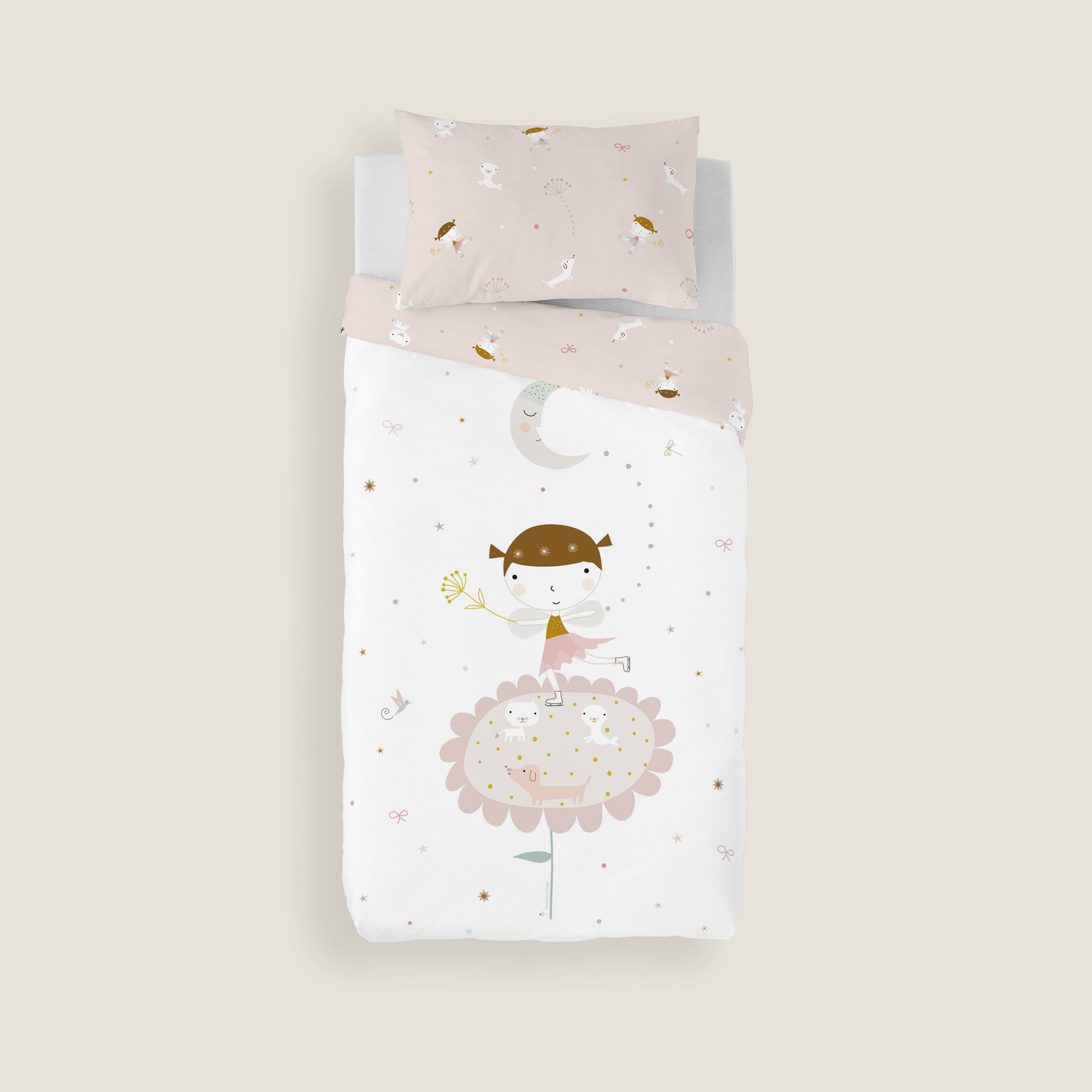 COPRIPIUMINO REVERSIBILE STAMPATO PER BAMBINI PATTINATRICE 100% COTONE
