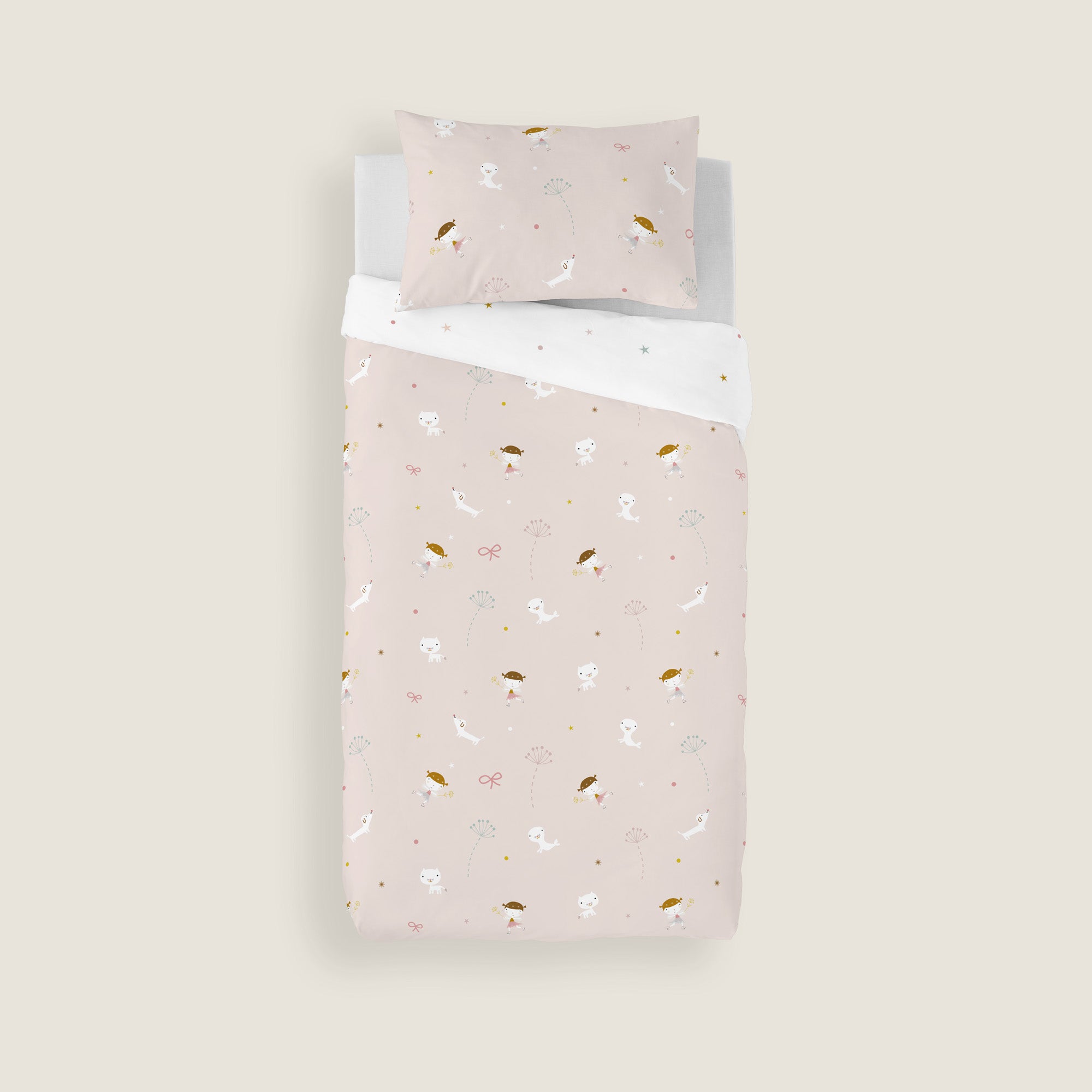 COPRIPIUMINO REVERSIBILE STAMPATO PER BAMBINI PATTINATRICE 100% COTONE