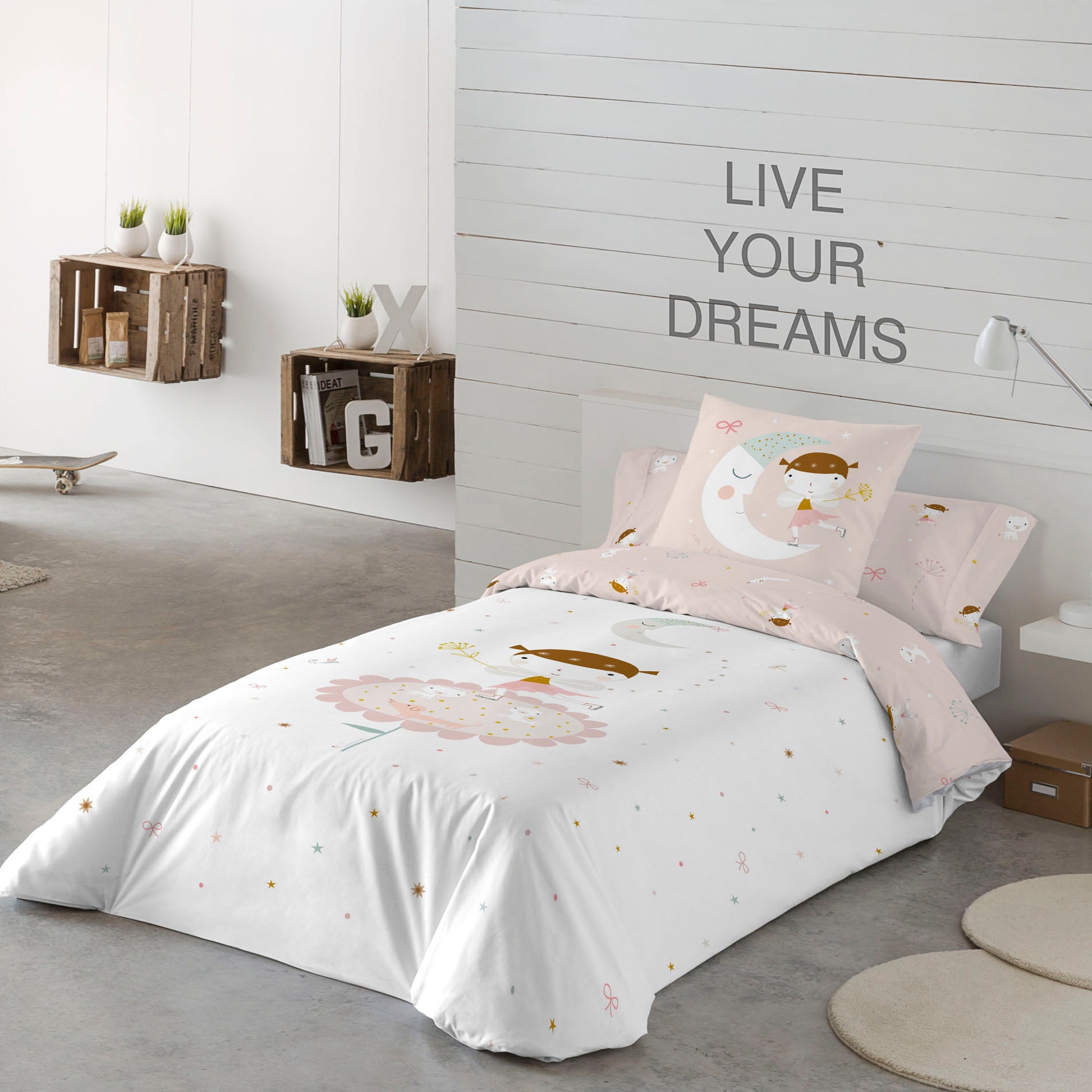 FUNDA NÓRDICA REVERSIBLE ESTAMPADA INFANTIL PATINADORA 100% ALGODÓN