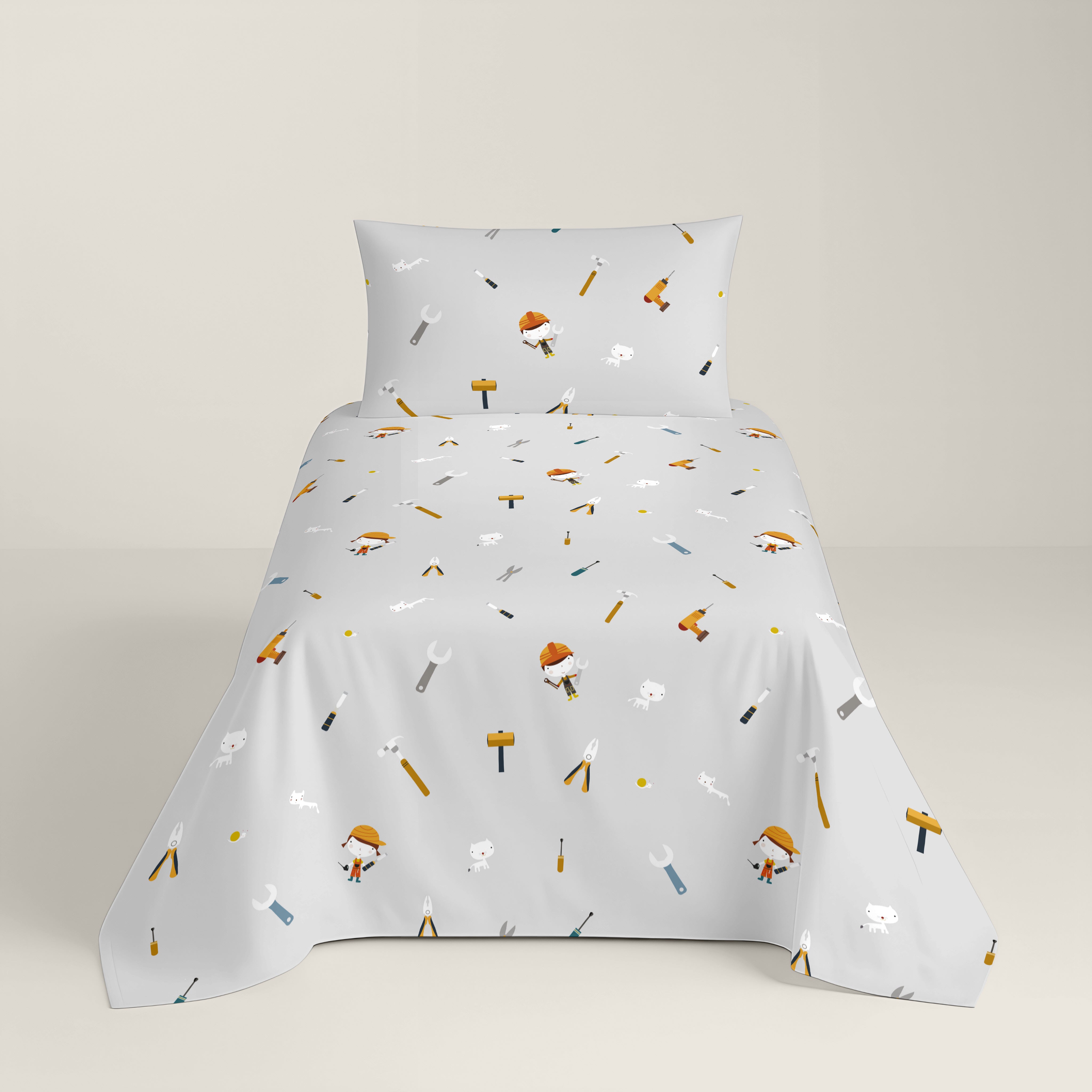 COMPLETO LENZUOLA STAMPATE BAMBINO UTENSILI B 100% COTONE