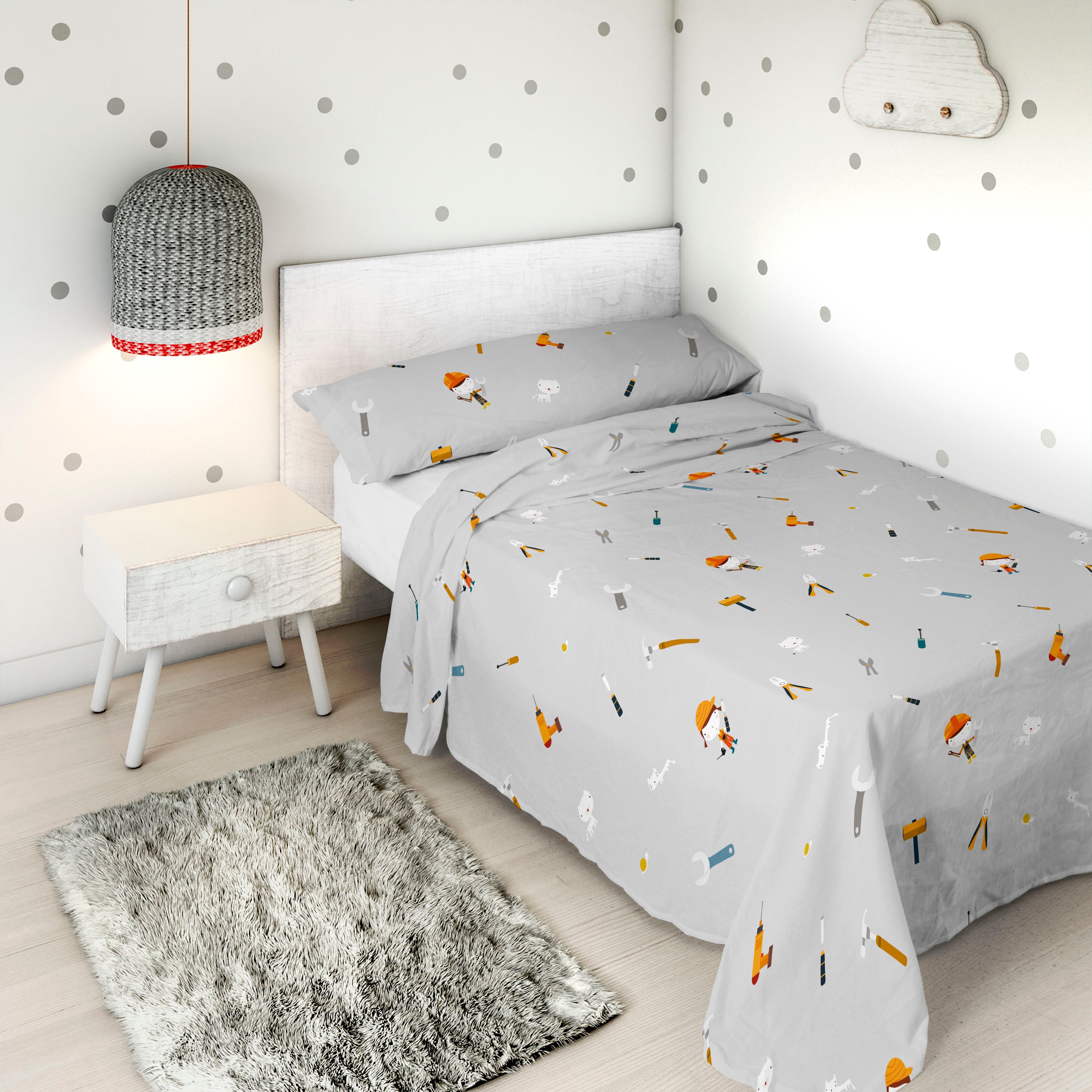 COMPLETO LENZUOLA STAMPATE BAMBINO UTENSILI B 100% COTONE