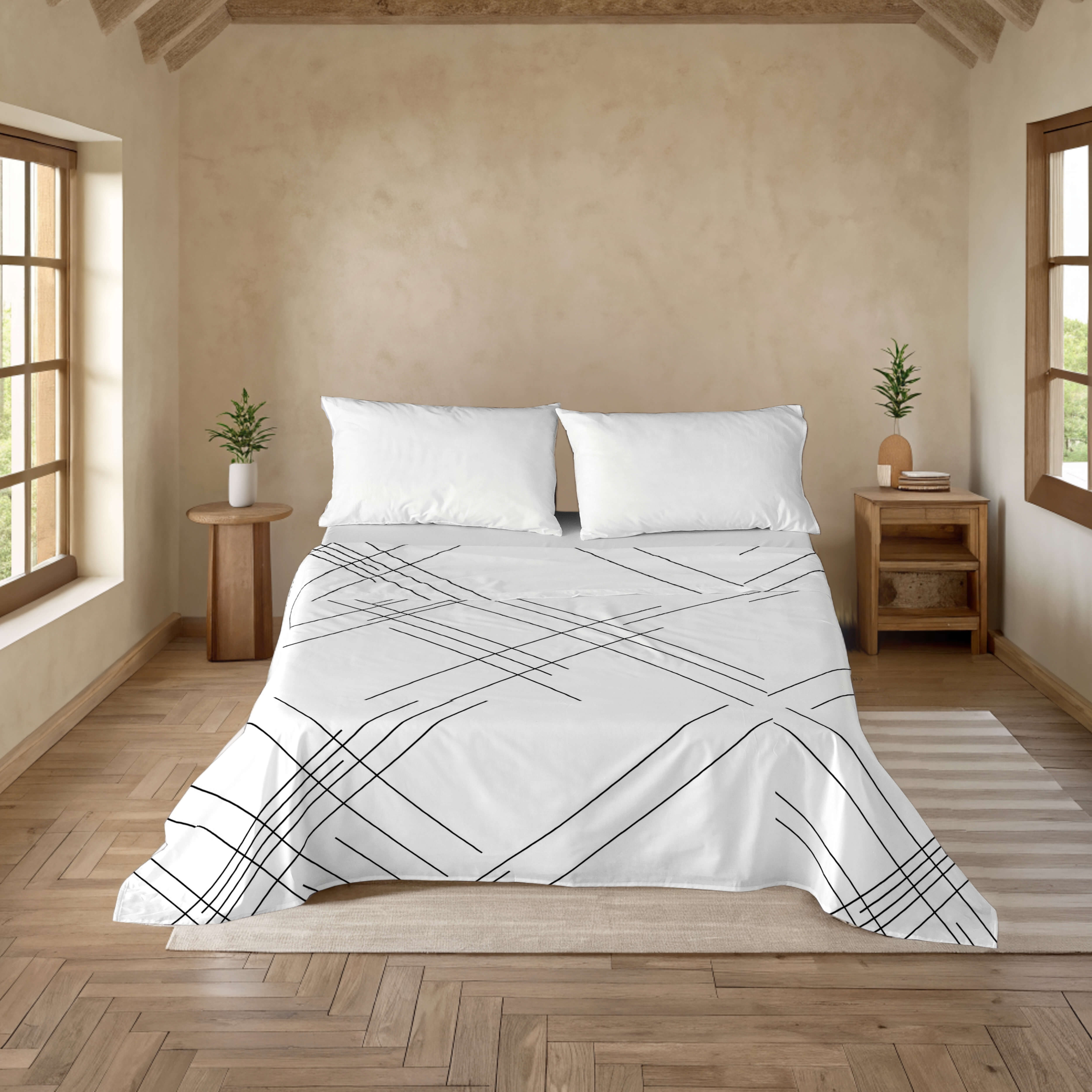 JUEGO SÁBANAS ESTAMPADAS LINE 100% ALGODÓN