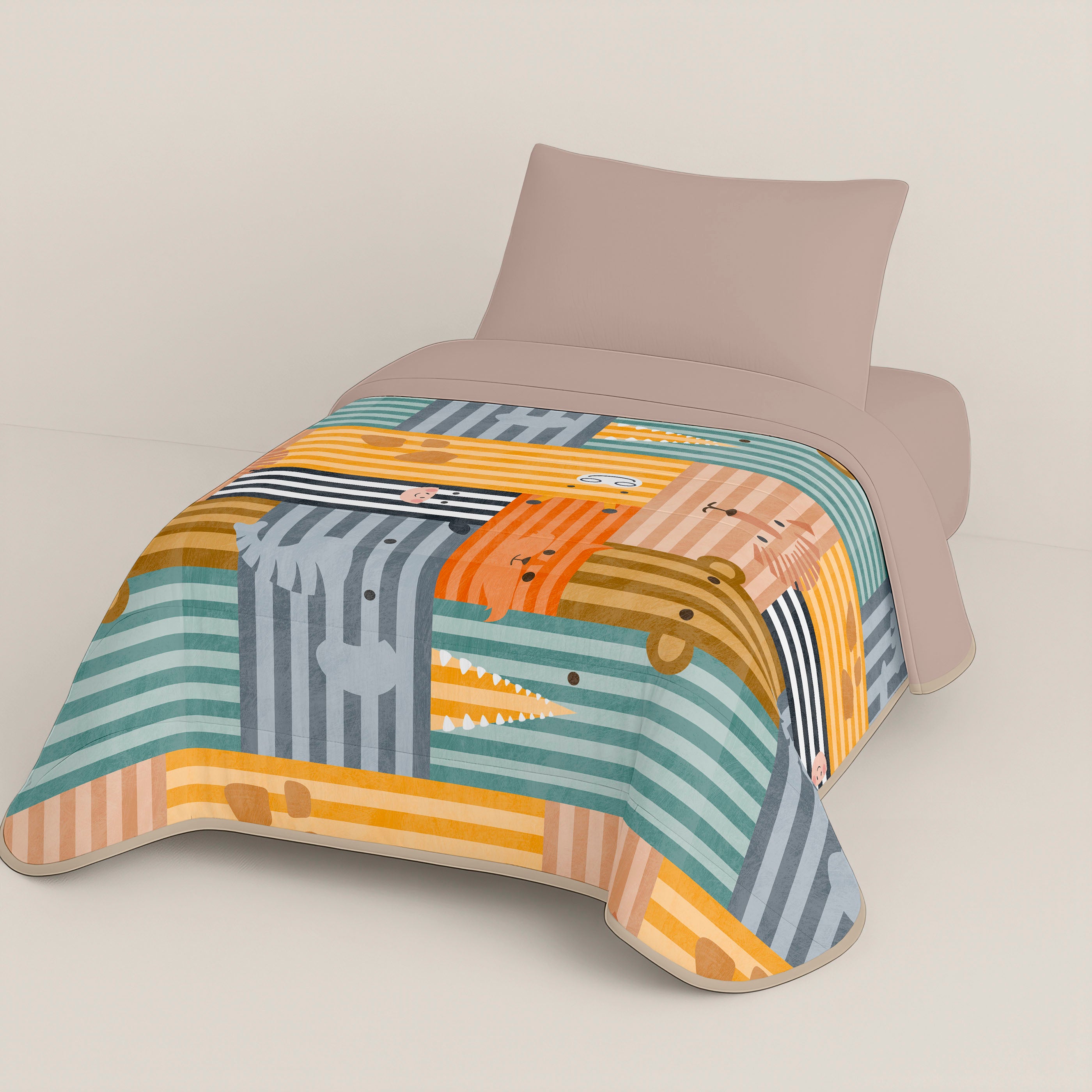 EDREDÓN NÓRDICO ESTAMPADO INFANTIL ANIMALS STRIPES