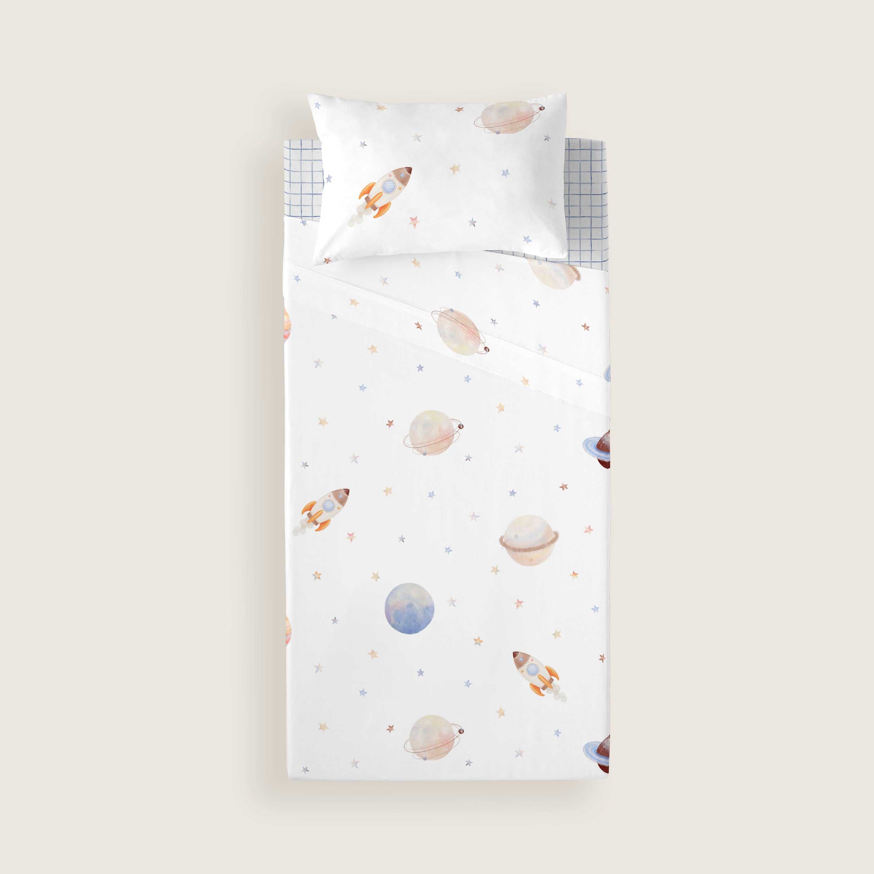 JUEGO SÁBANAS ESTAMPADAS INFANTIL ASTRO 100% ALGODÓN