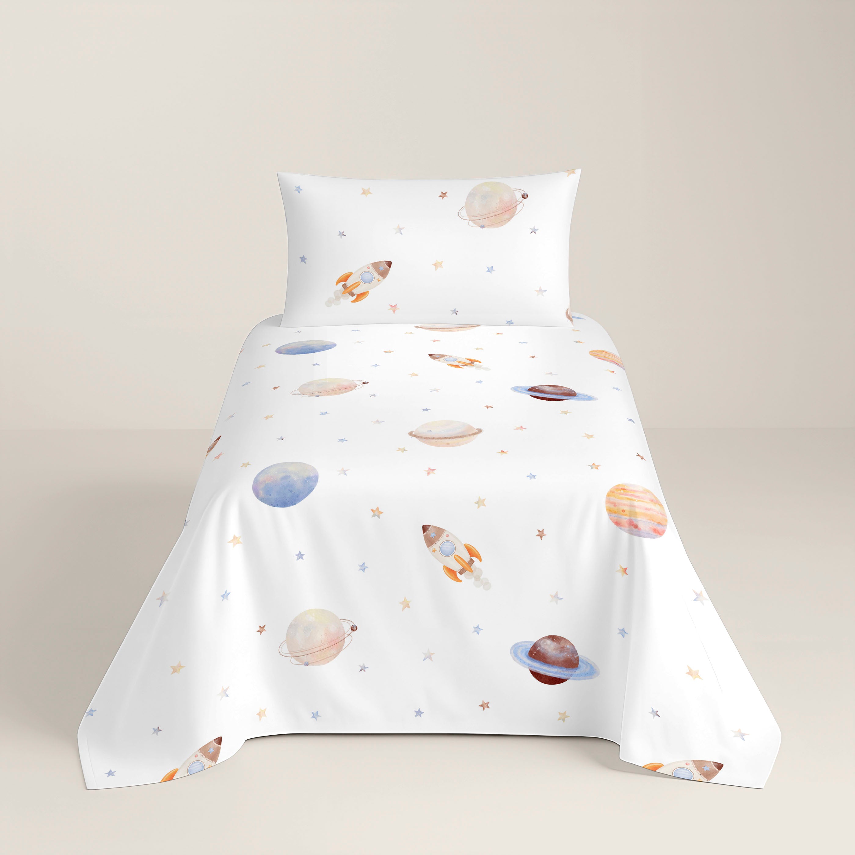 JUEGO SÁBANAS ESTAMPADAS INFANTIL ASTRO 100% ALGODÓN