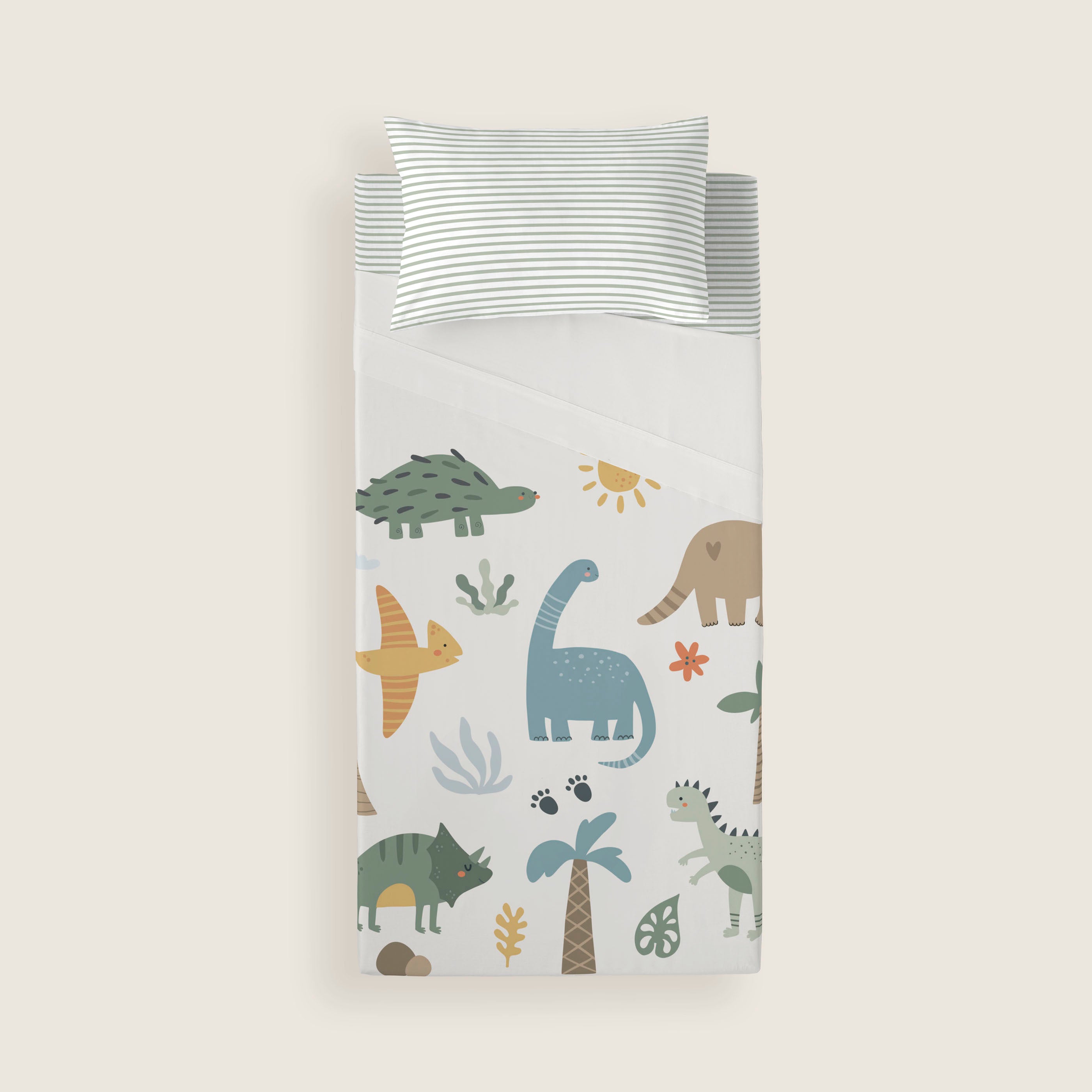 COMPLETO LENZUOLA STAMPATO BAMBINO DINOLAND 100% COTONE