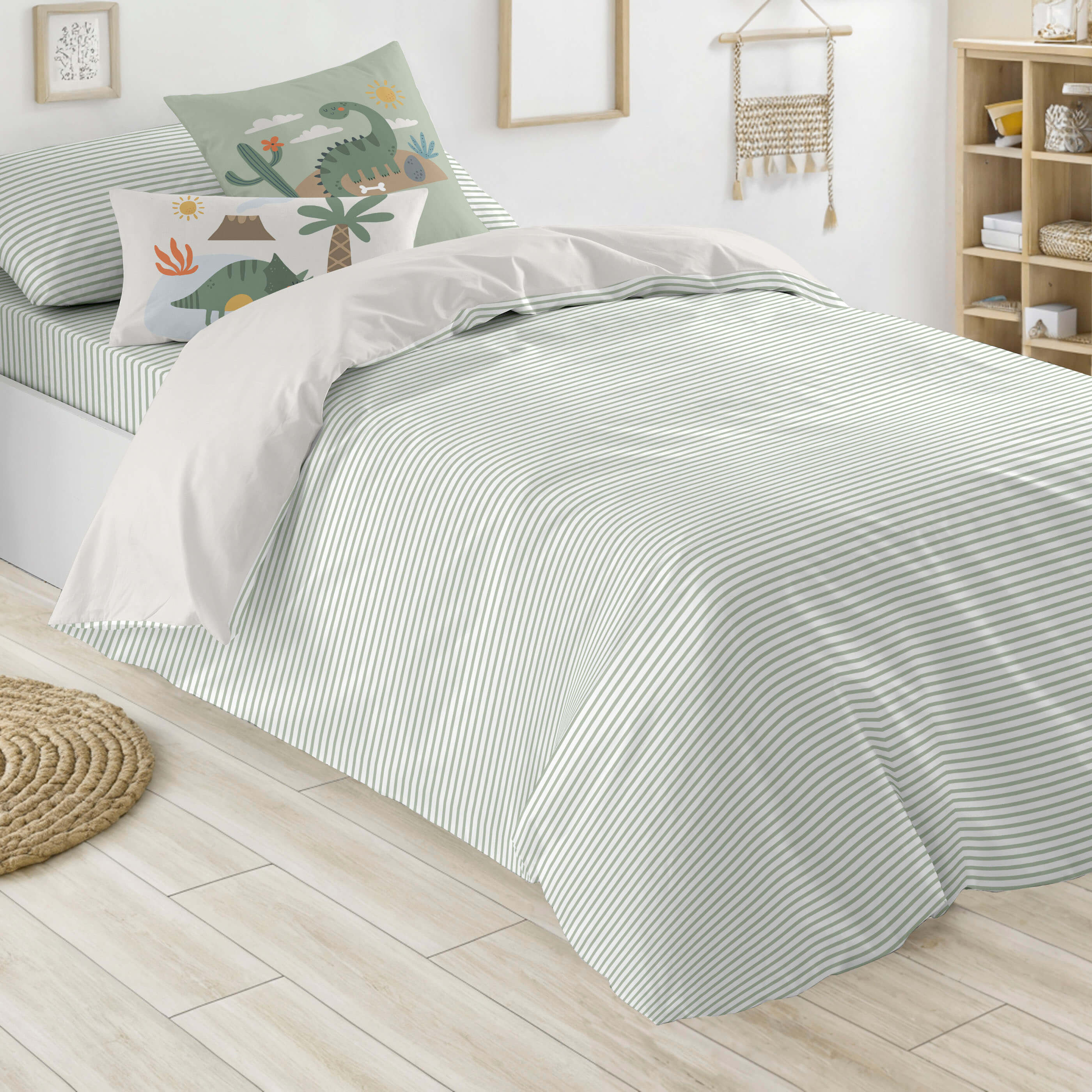 FUNDA NÓRDICA REVERSIBLE ESTAMPADA INFANTIL DINOLAND 100% ALGODÓN