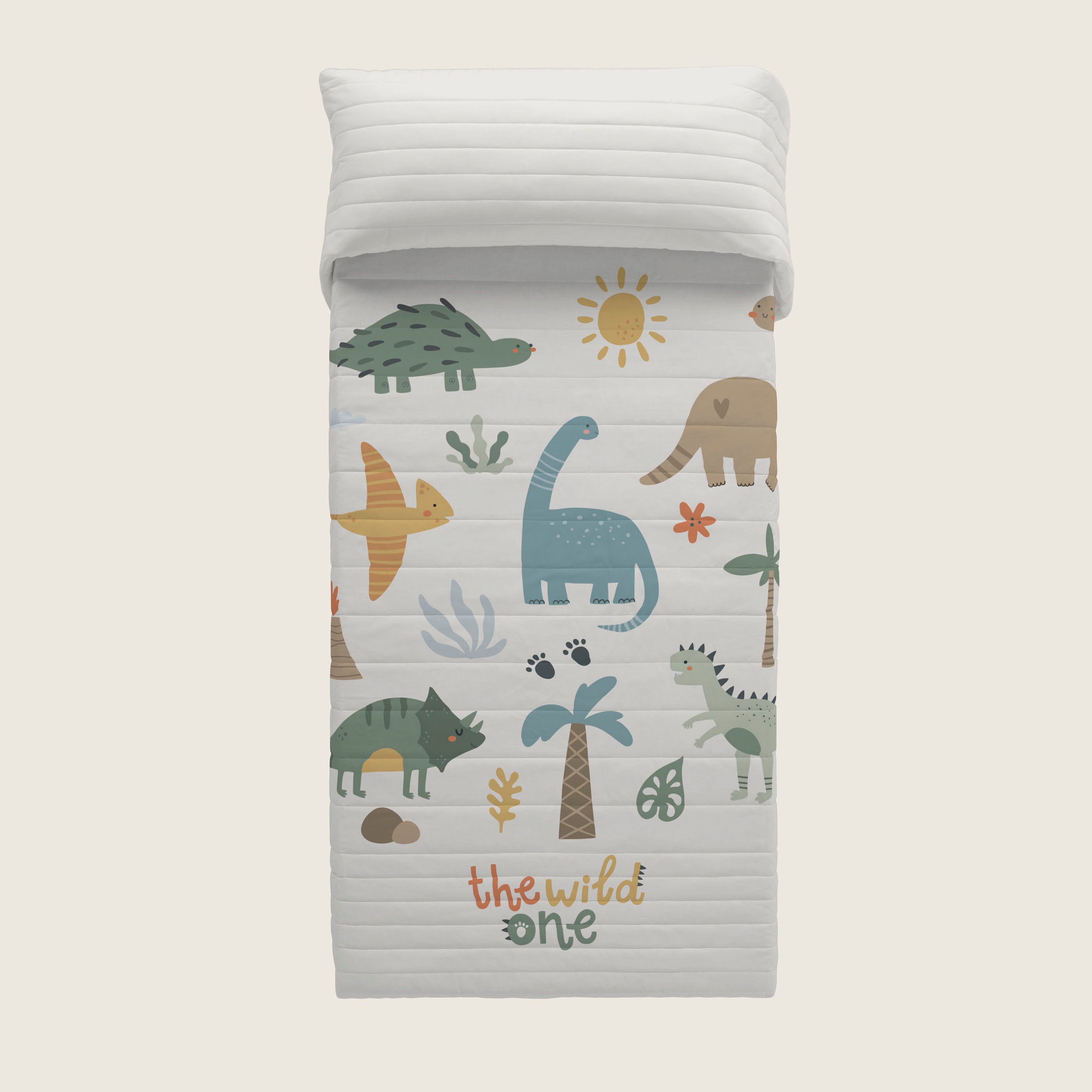 COLCHA BOUTI REVERSIBLE ESTAMPADA INFANTIL DINOLAND 100% ALGODÓN