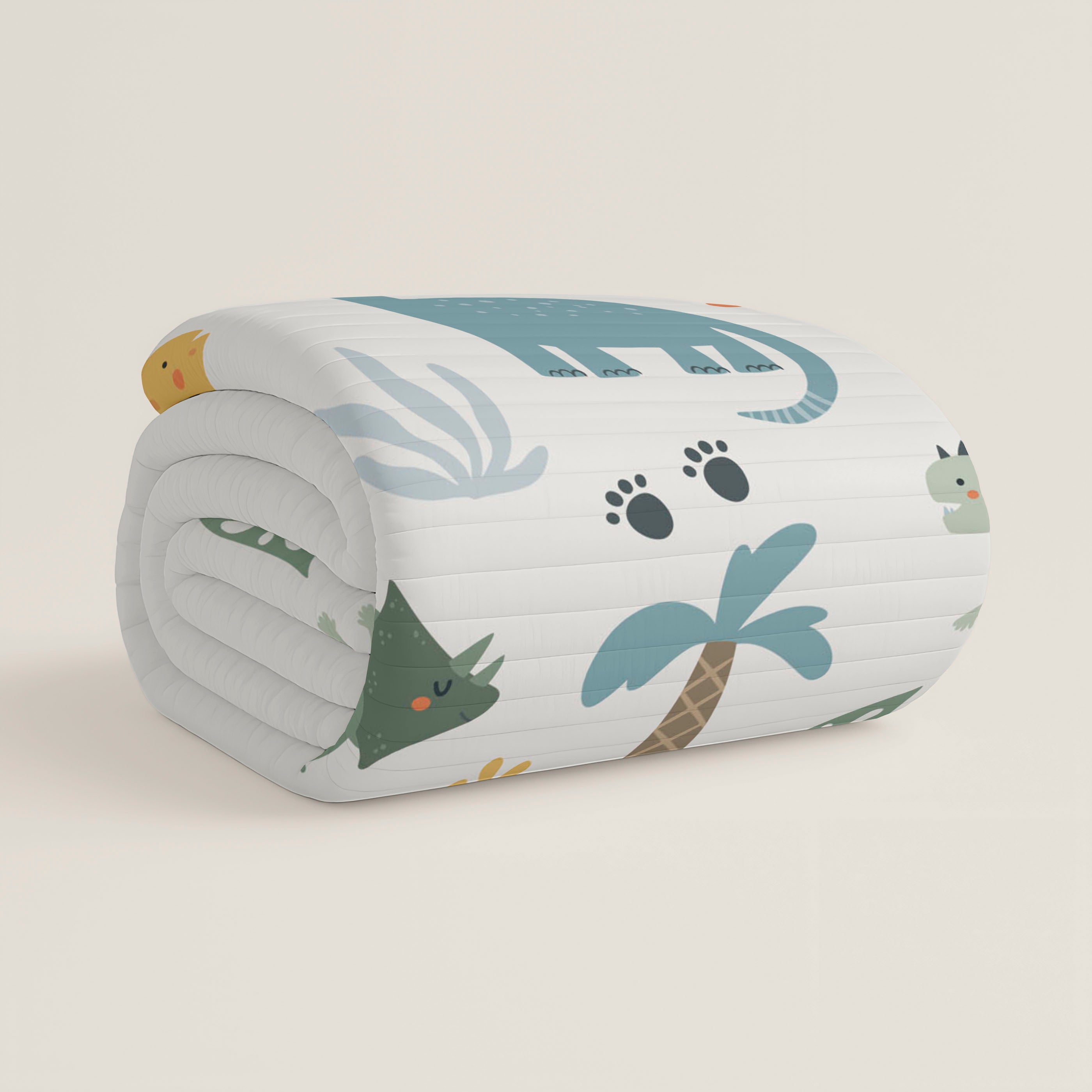 COLCHA BOUTI REVERSIBLE ESTAMPADA INFANTIL DINOLAND 100% ALGODÓN